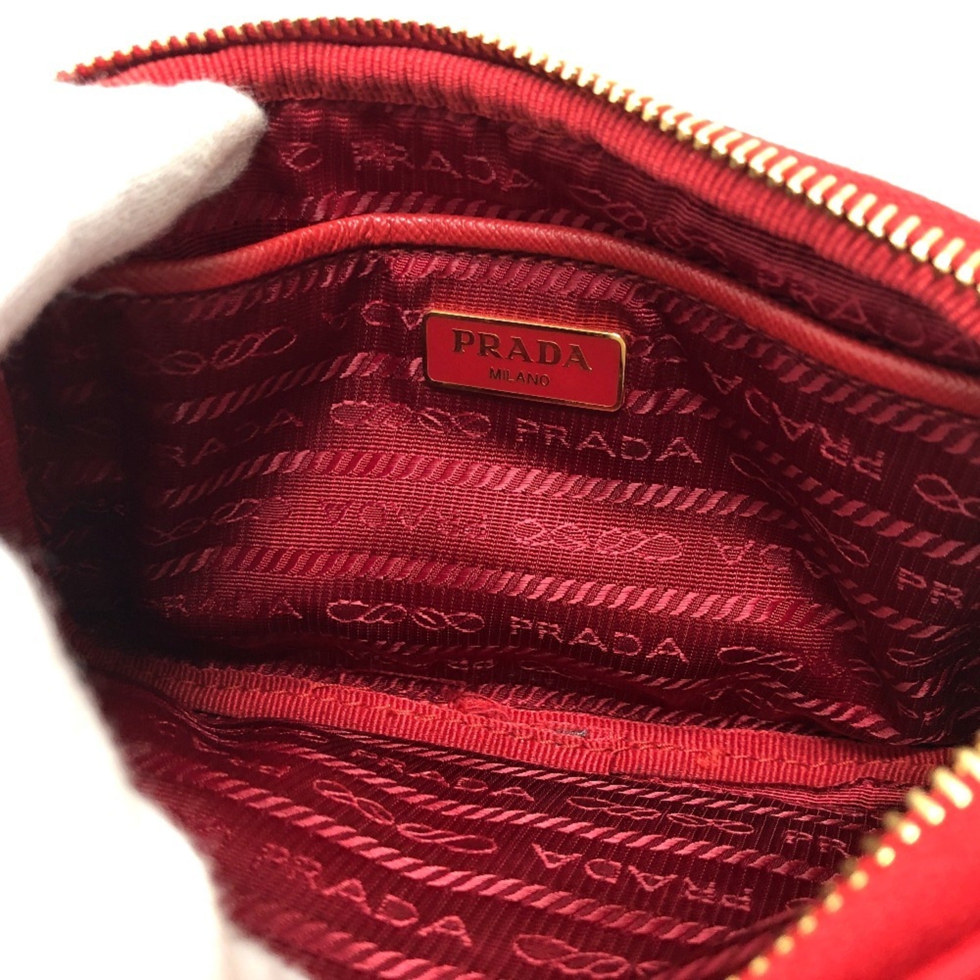 Prada Red Color Nylon Pochette Shoulder Bag