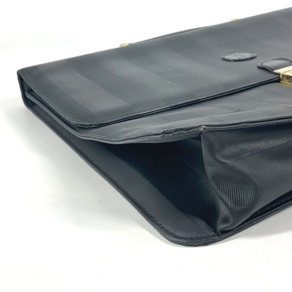 Fendi Pequin Black Pvc Leather Briefcase Handbag Tote Bag