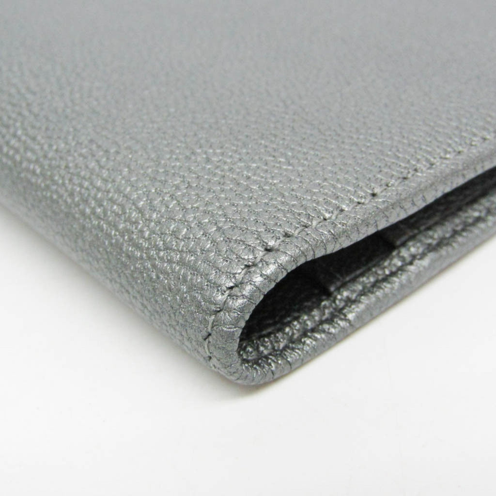 Chanel Coco Button Silver Leather Long Wallet (Bi-Fold)