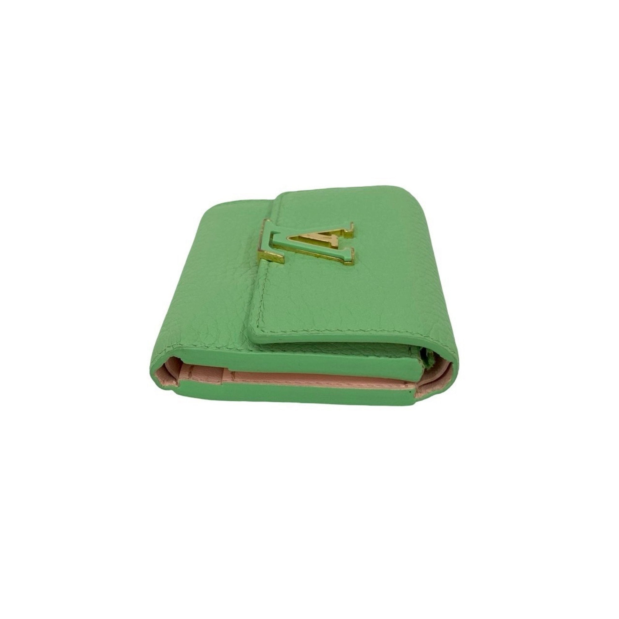 Louis Vuitton Green Pink Leather Wallet (Tri-Fold)