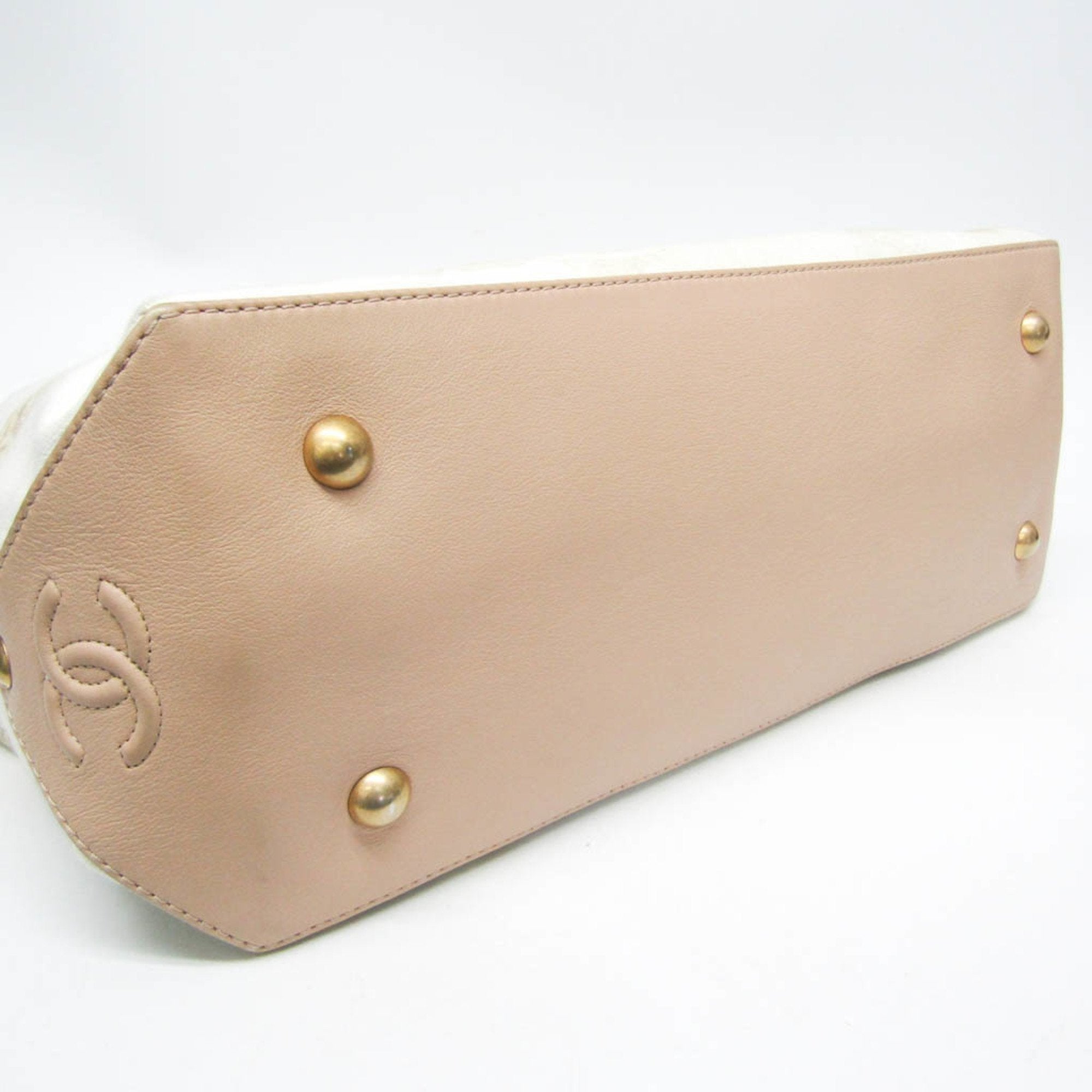 Chanel Multi-Color Pink Beige Canvas Leather Handbag Tote Bag