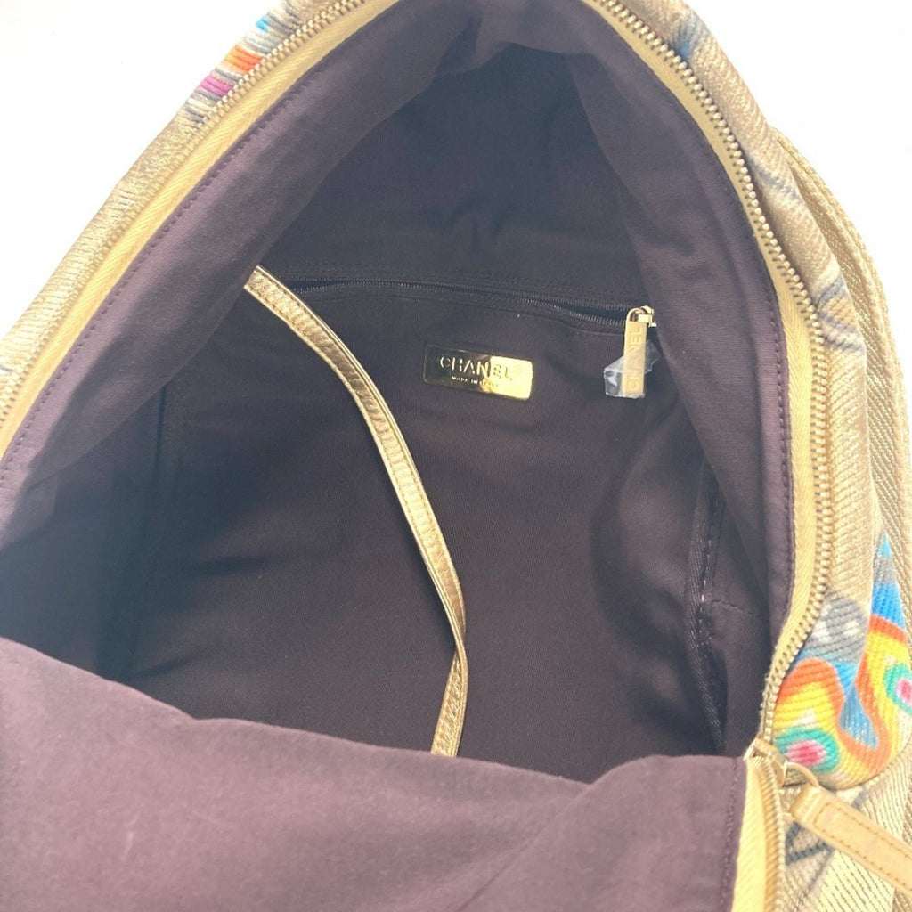 Chanel Gold Leather Canvas Backpack