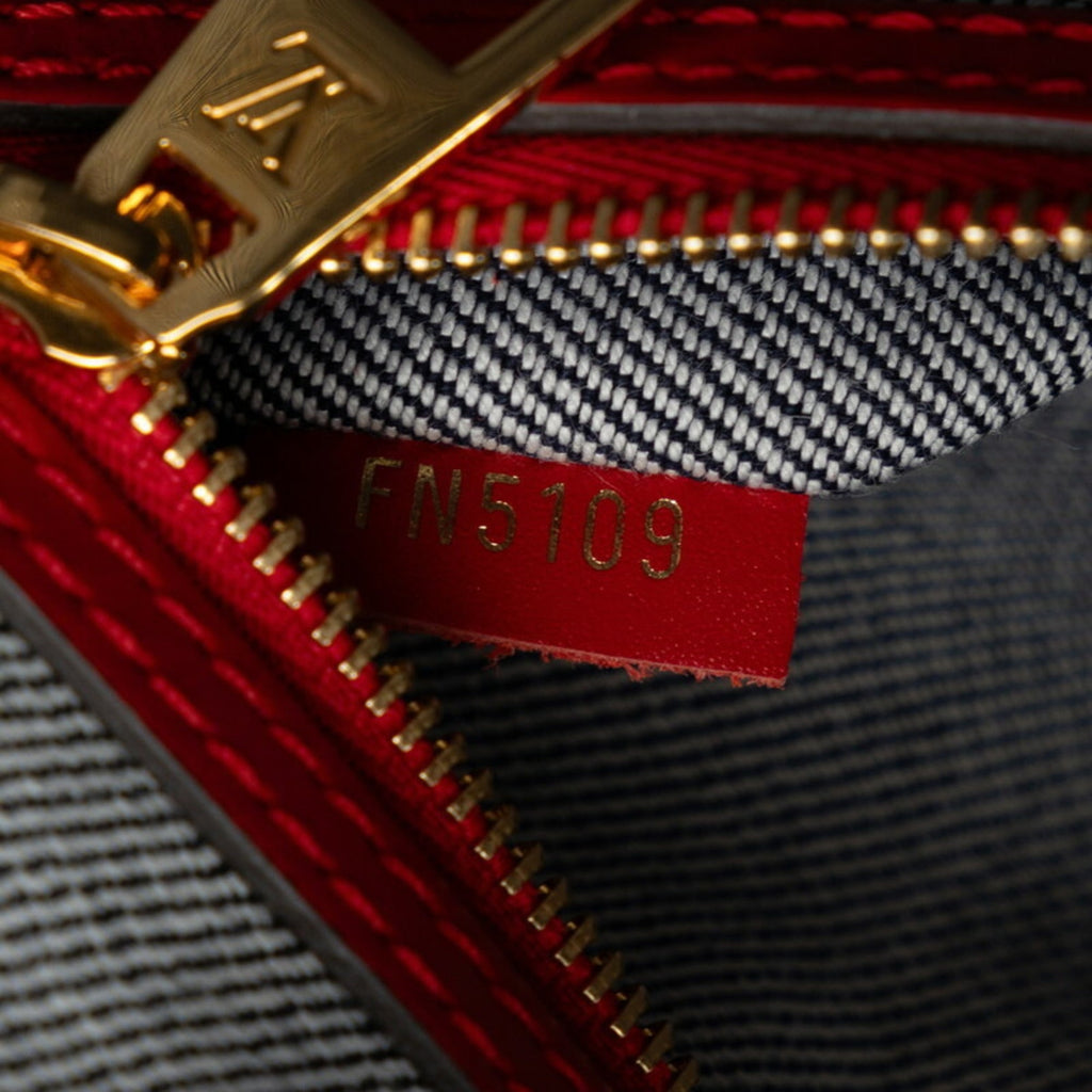 Louis Vuitton Blue Red Color Denim Leather Shoulder Bag Tote Bag