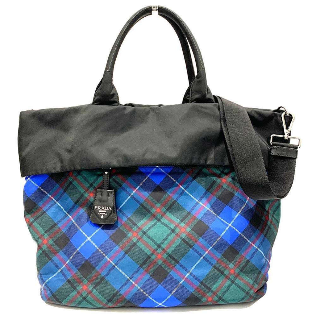 Prada Black Blue Nylon Leather Handbag Shoulder Bag