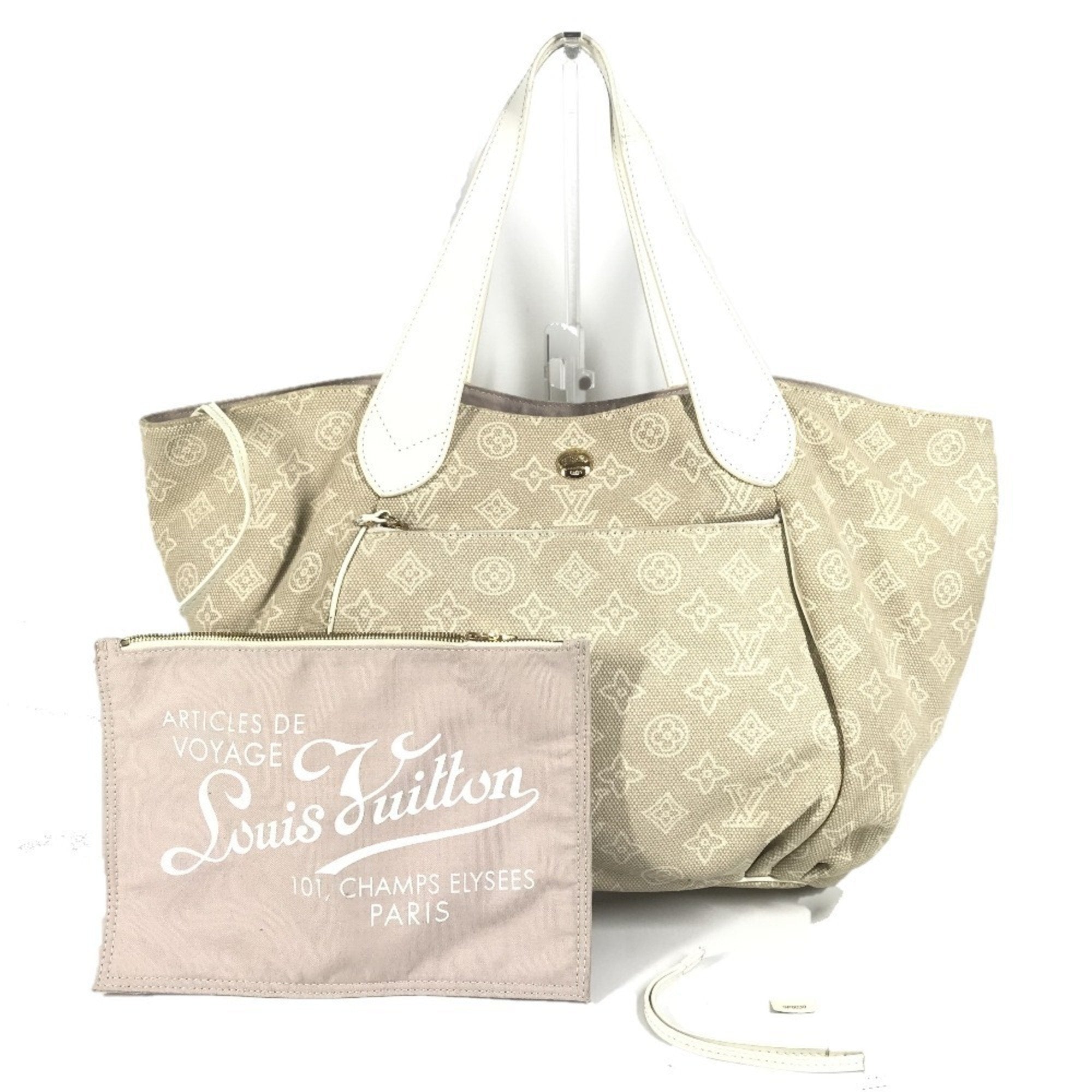 Louis Vuitton Beige White Canvas Leather Shoulder Bag Tote Bag