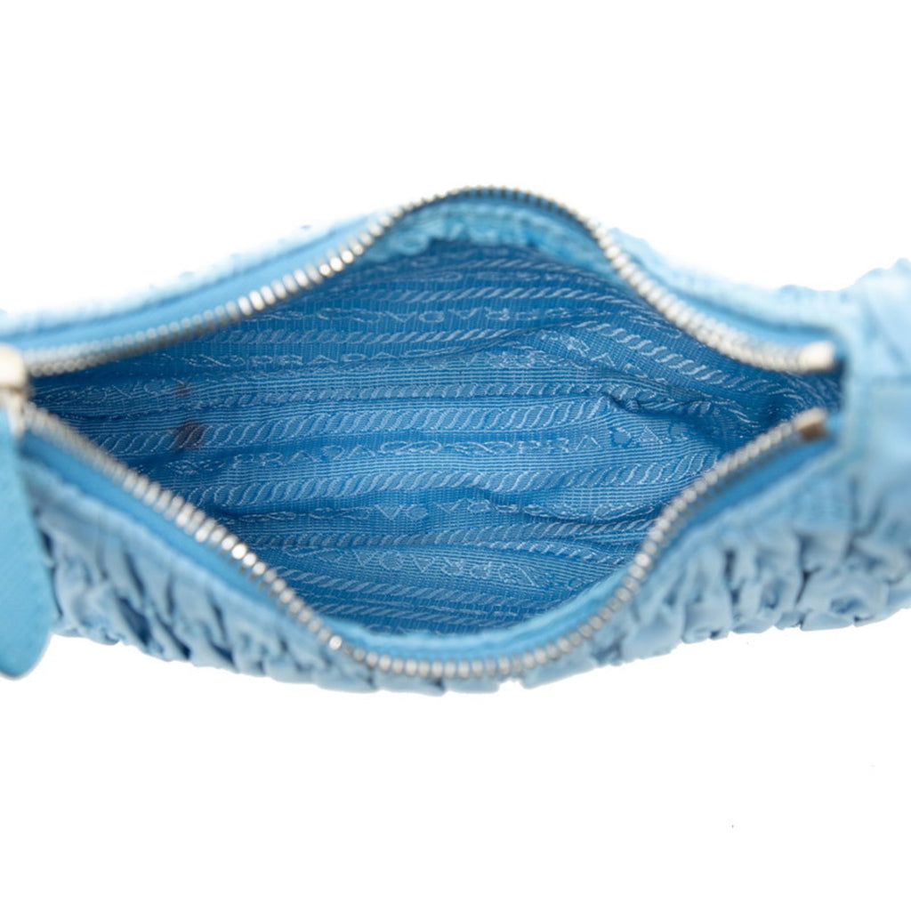 Prada Light Blue Nylon Leather Handbag Shoulder Bag
