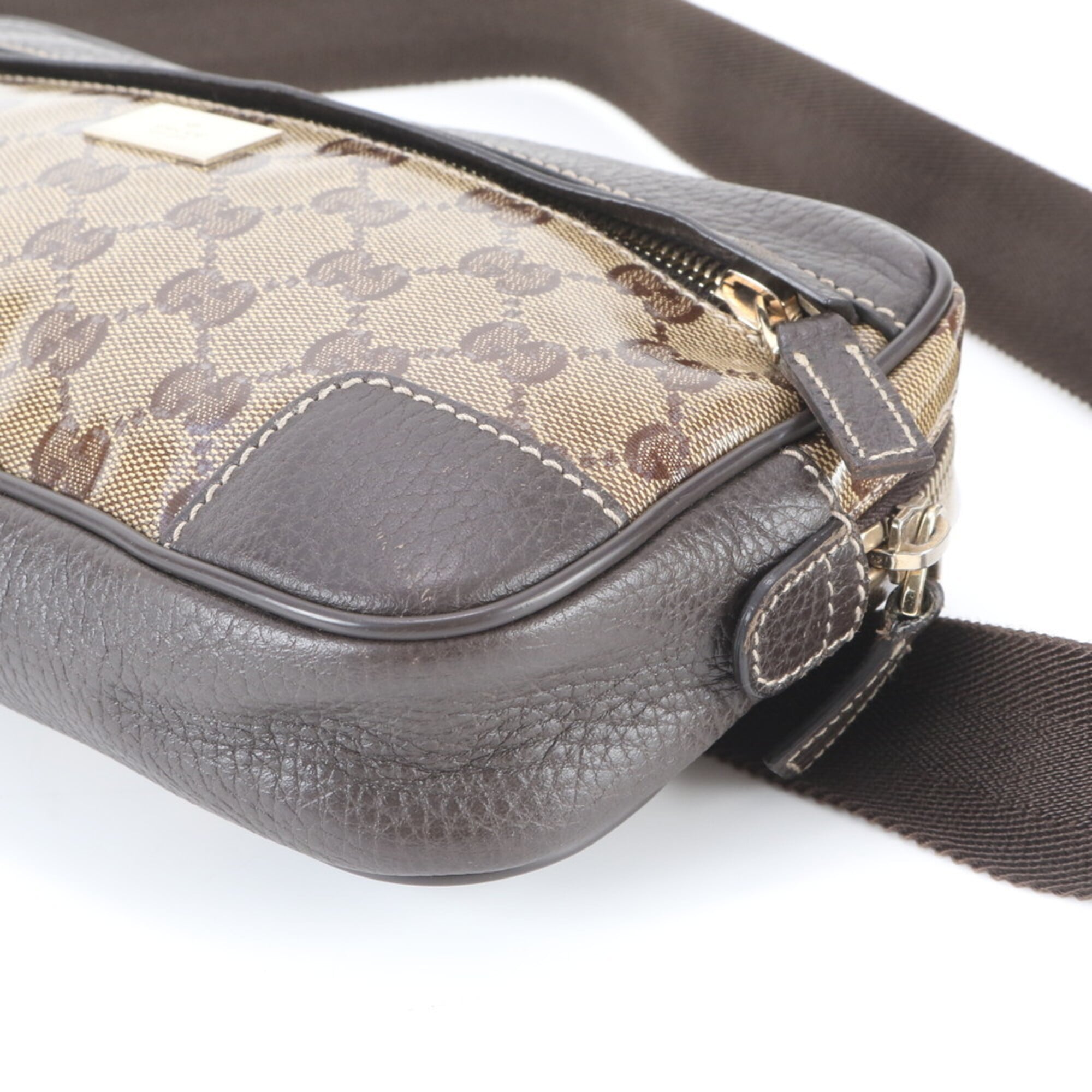 Gucci Beige Dark Brown Leather Coated Canvas Fanny Pack Pouch Sling Bag (Pre-Owned)