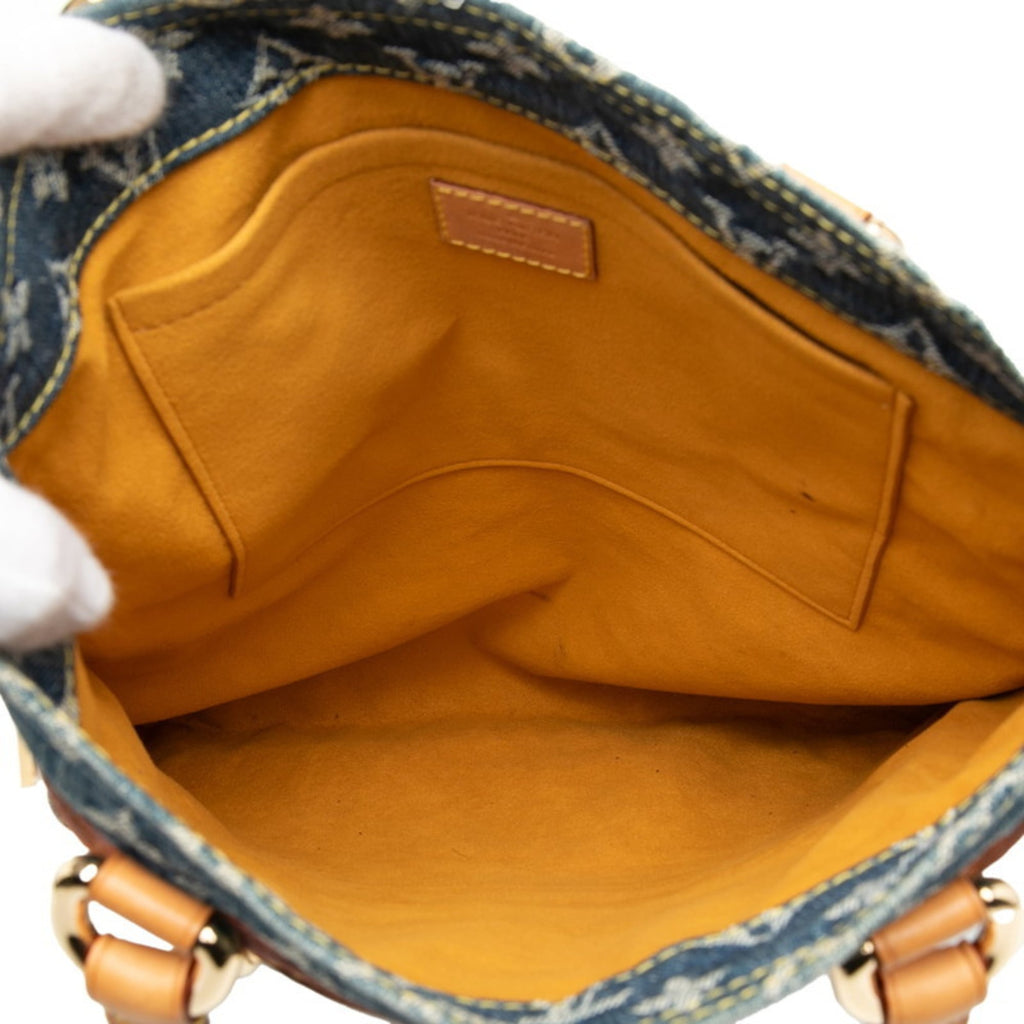 Louis Vuitton Blue Canvas Leather Handbag Tote Bag