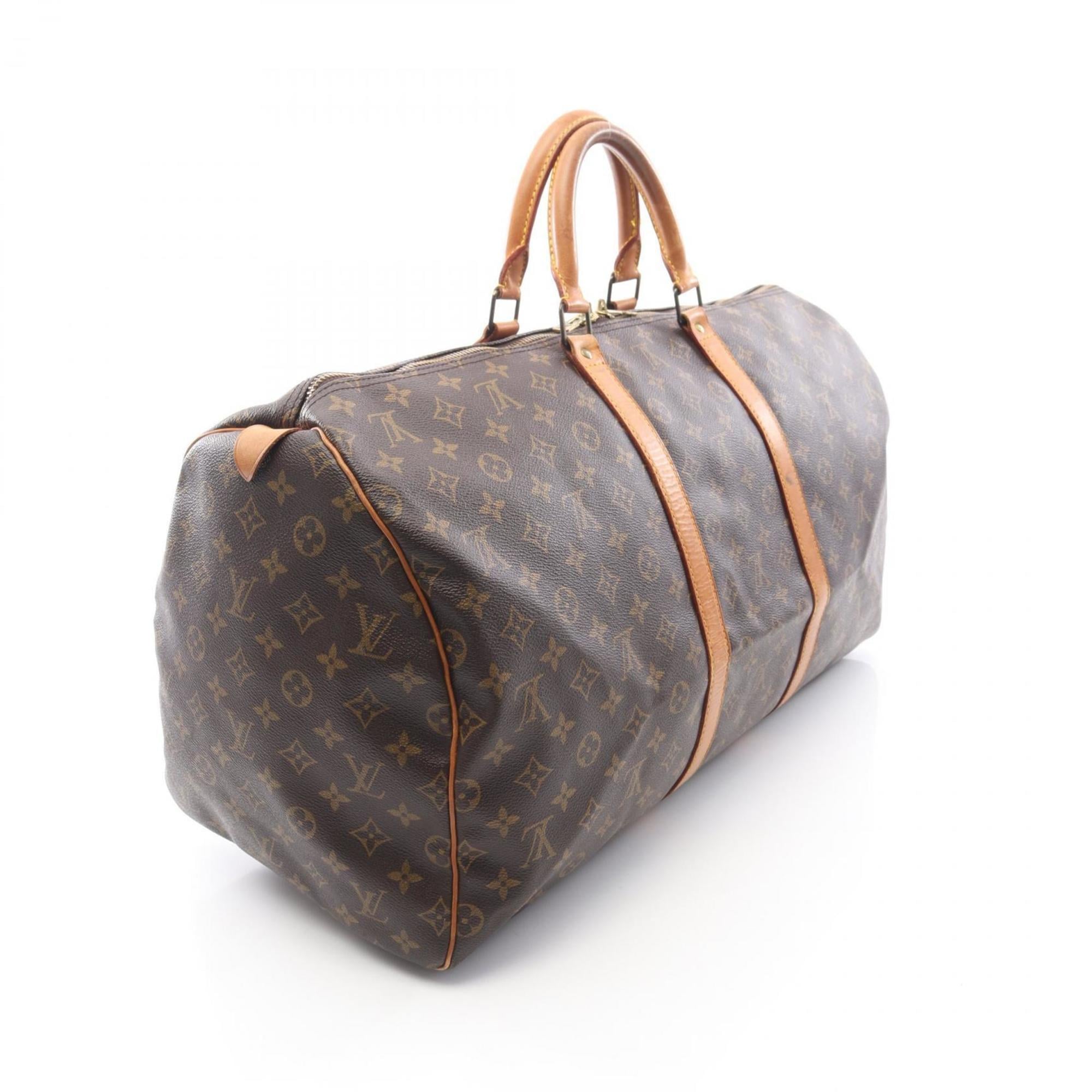 Louis Vuitton Brown Coated Canvas Leather Boston Bag Handbag