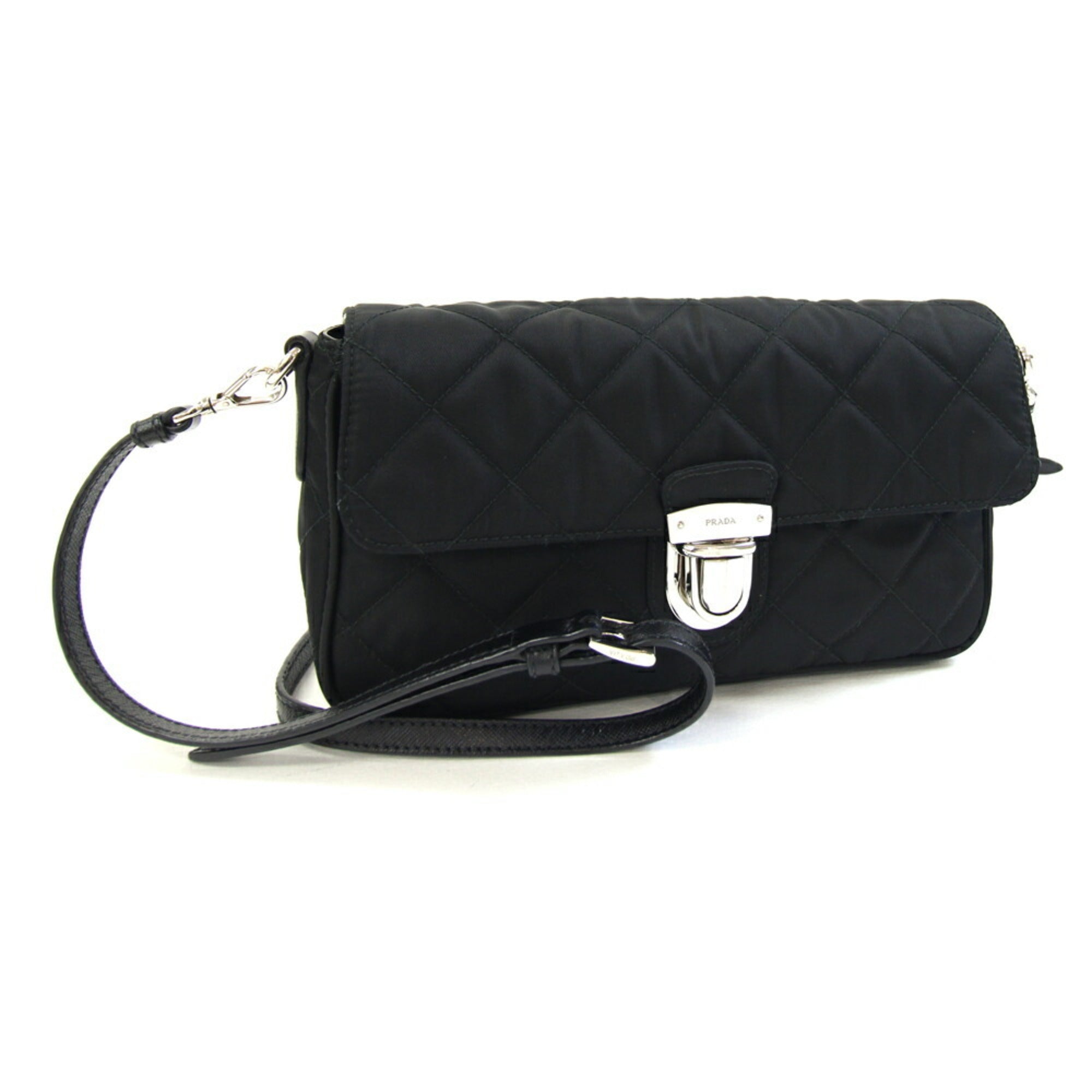 Prada Black Nylon Leather Pochette Shoulder Bag