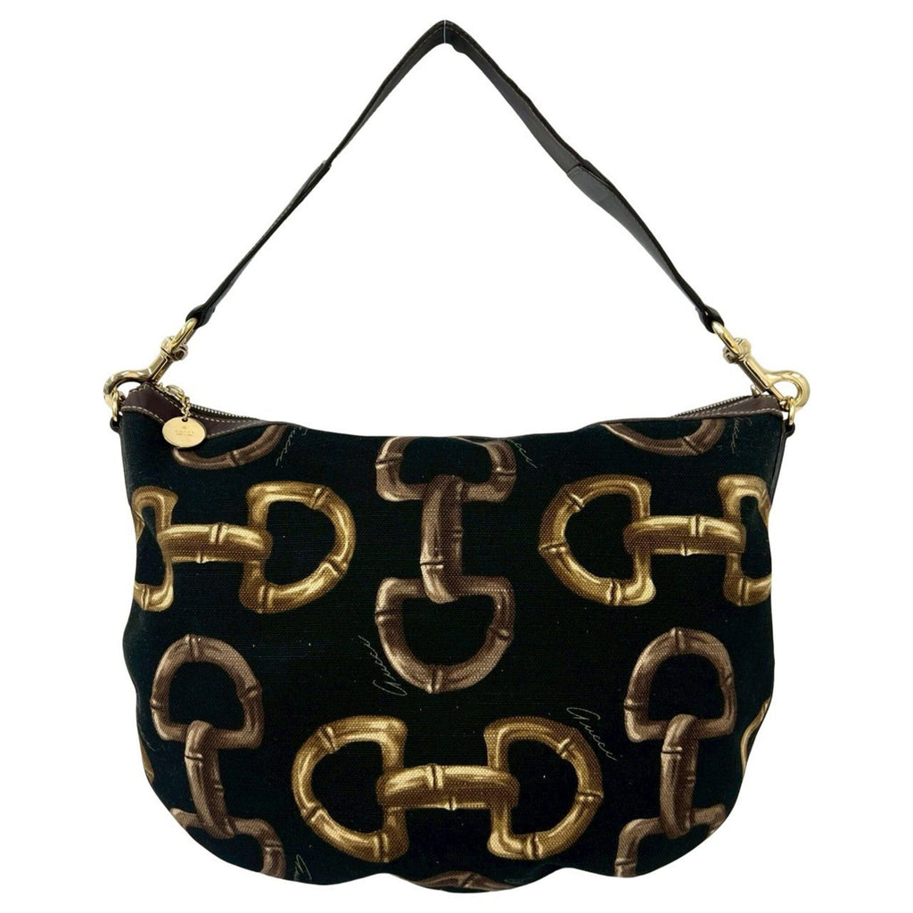 Gucci Black Canvas Leather Handbag Shoulder Bag Tote Bag (Pre-Owned)