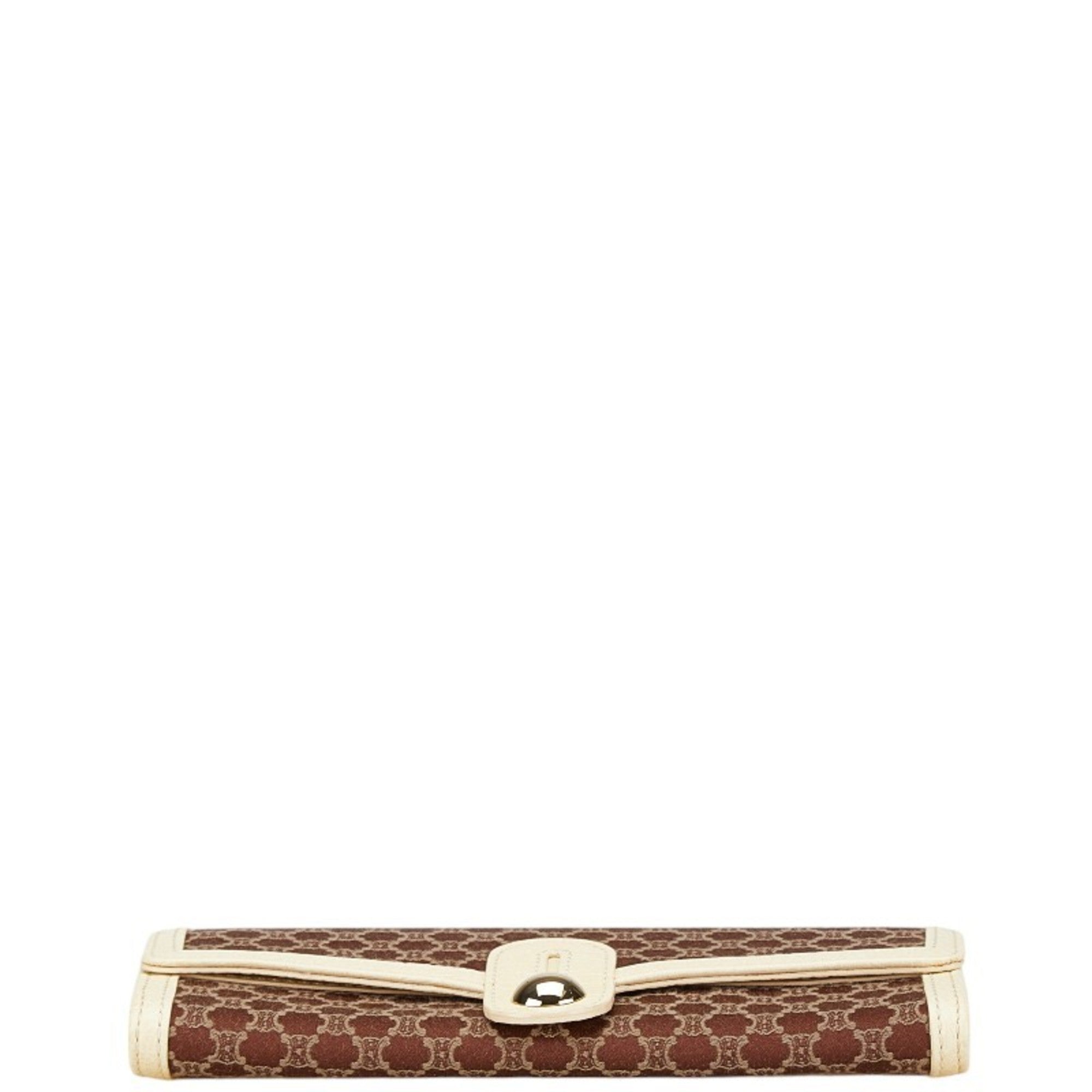 Celine Brown Ivory Canvas Leather Long Wallet (Bi-Fold)