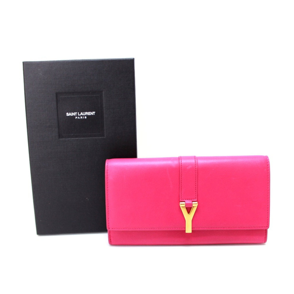 Saint Laurent Pink Leather Long Wallet (Bi-Fold) (Pre-Owned)