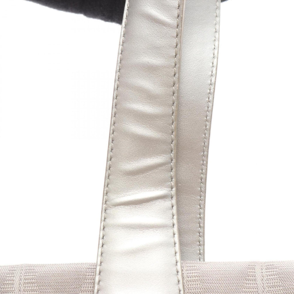 Chanel Gray Silver Leather Nylon Canvas Handbag Tote Bag