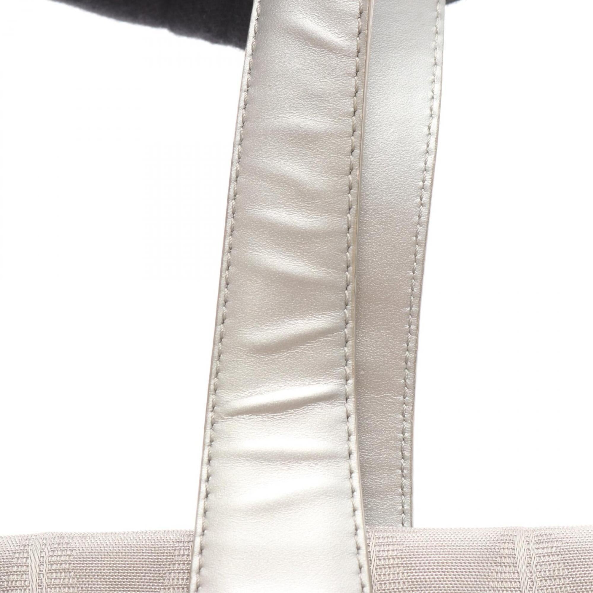 Chanel Gray Silver Leather Nylon Canvas Handbag Tote Bag