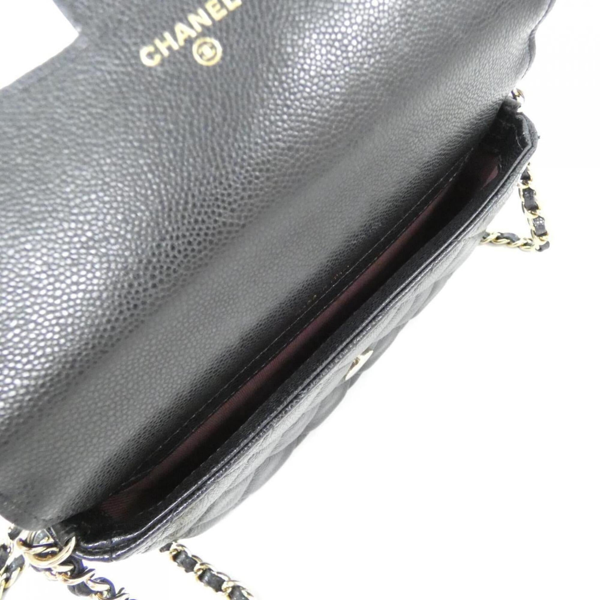 Chanel Black Grained Calfskin Phone Wallet
