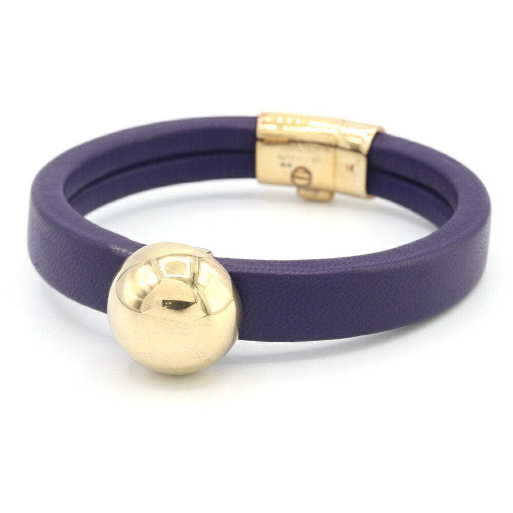 Bottega Veneta Gold Purple Leather Sterling Silver 925 Charm Bracelet