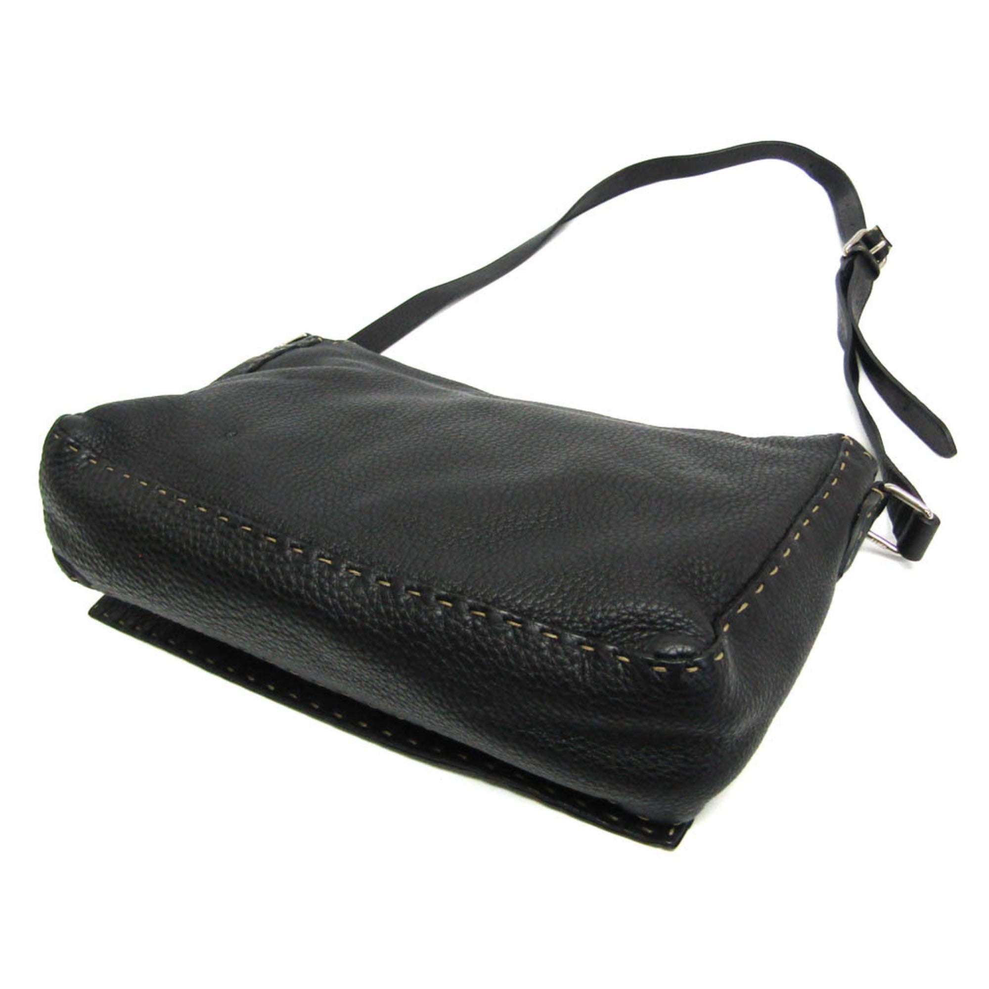 Fendi Selleria Black Leather Messenger Bag Shoulder Bag