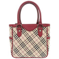 Burberry Beige Red Color Leather Canvas Handbag
