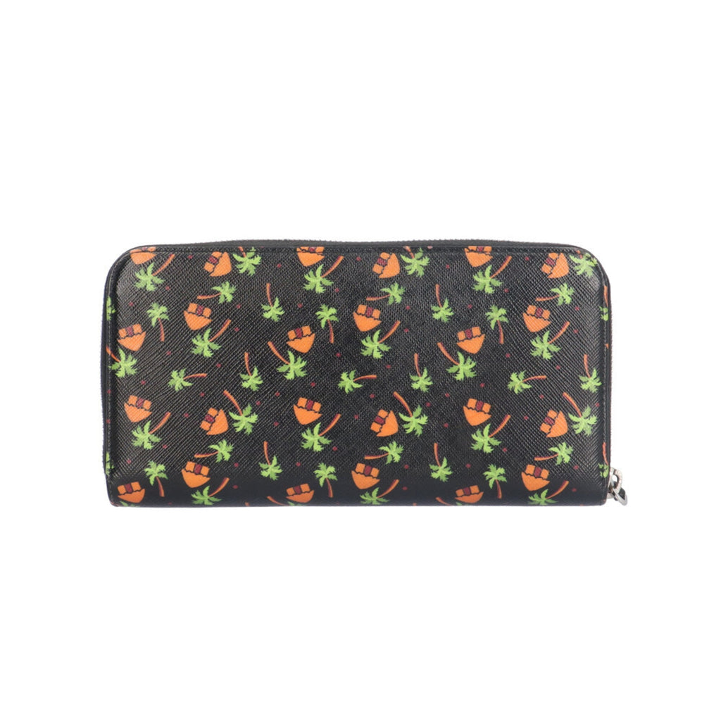 Prada Black Green Orange Leather Long Wallet (Bi-Fold)