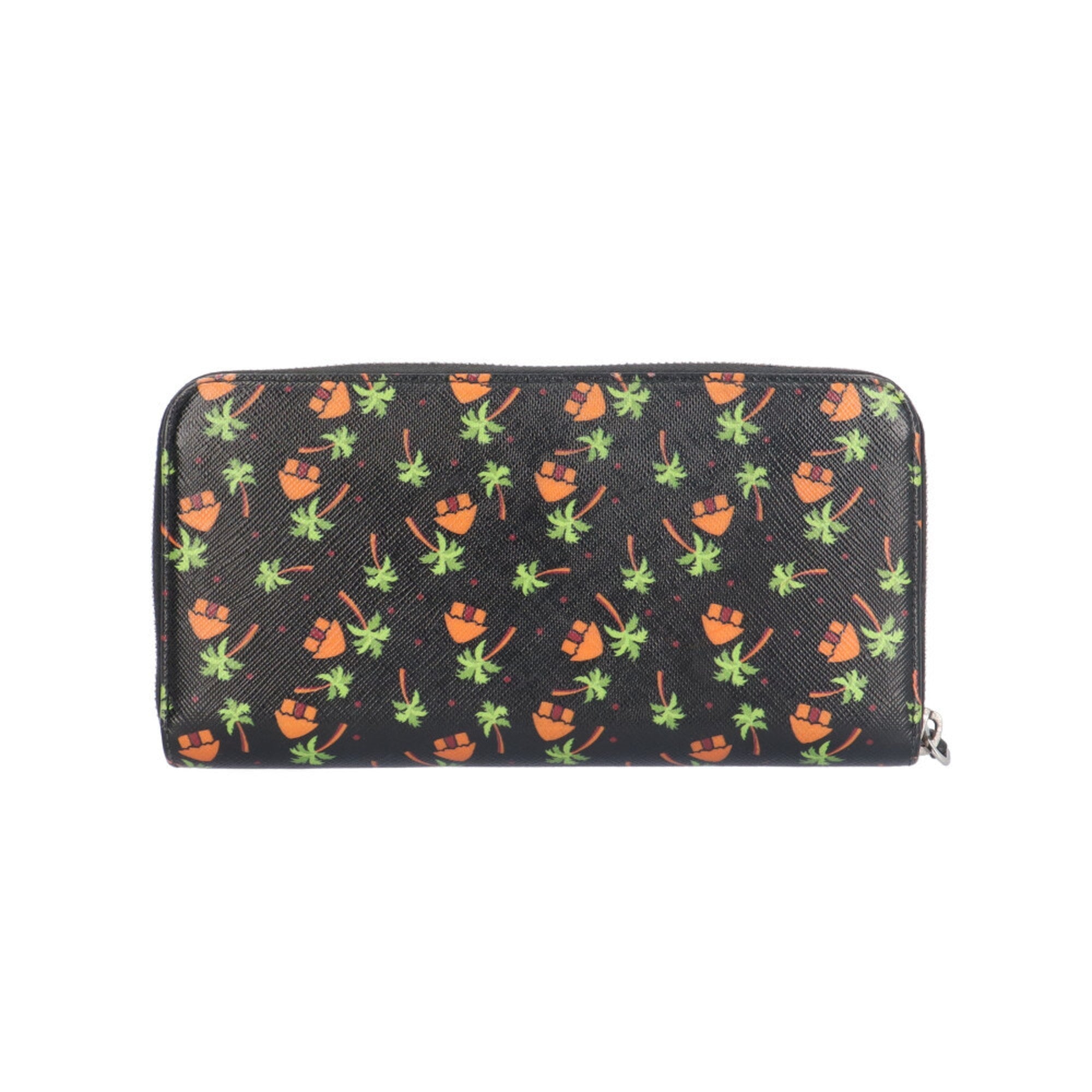 Prada Black Green Orange Leather Long Wallet (Bi-Fold)