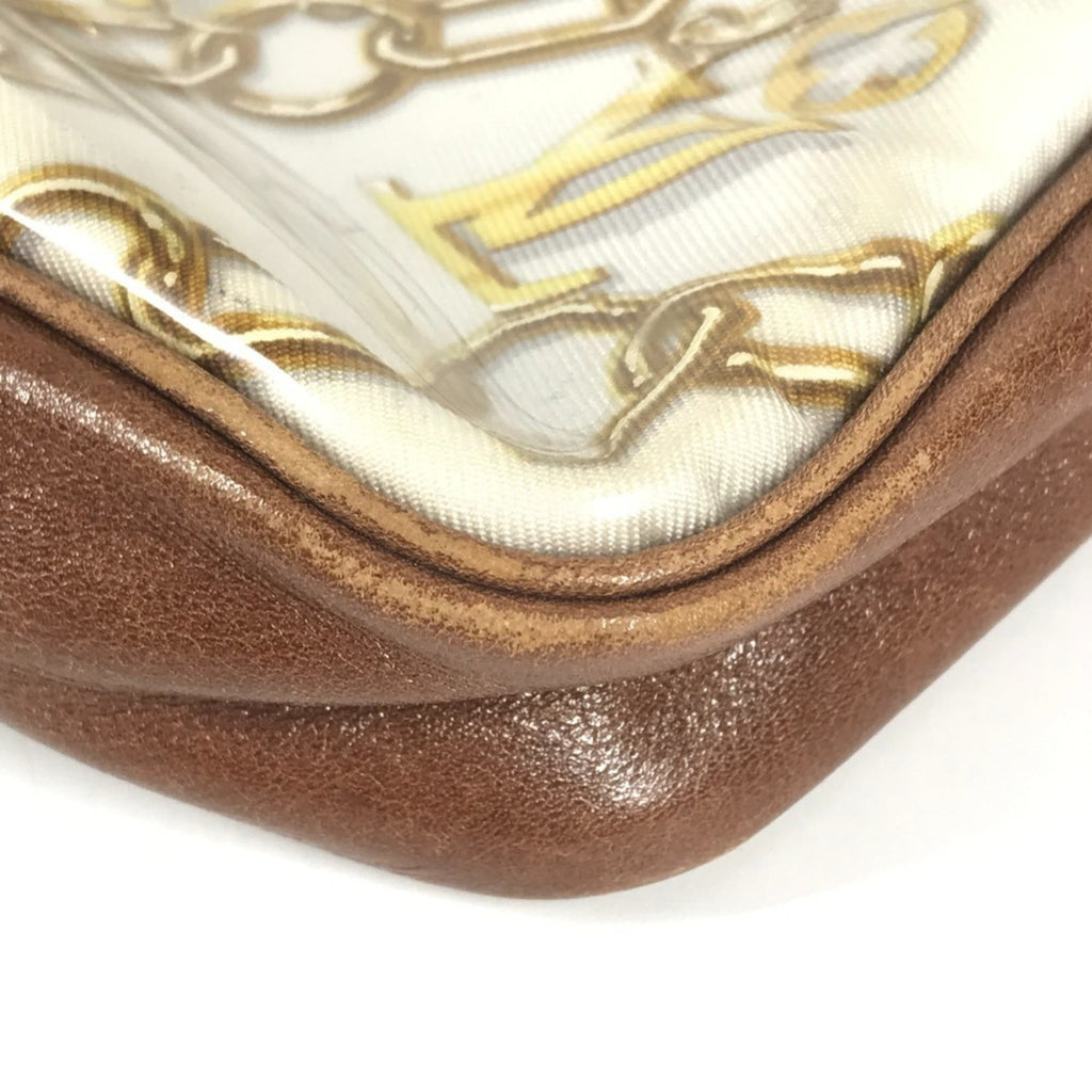 Louis Vuitton Brown White Vinyl Leather Handbag Pouch Shoulder Bag