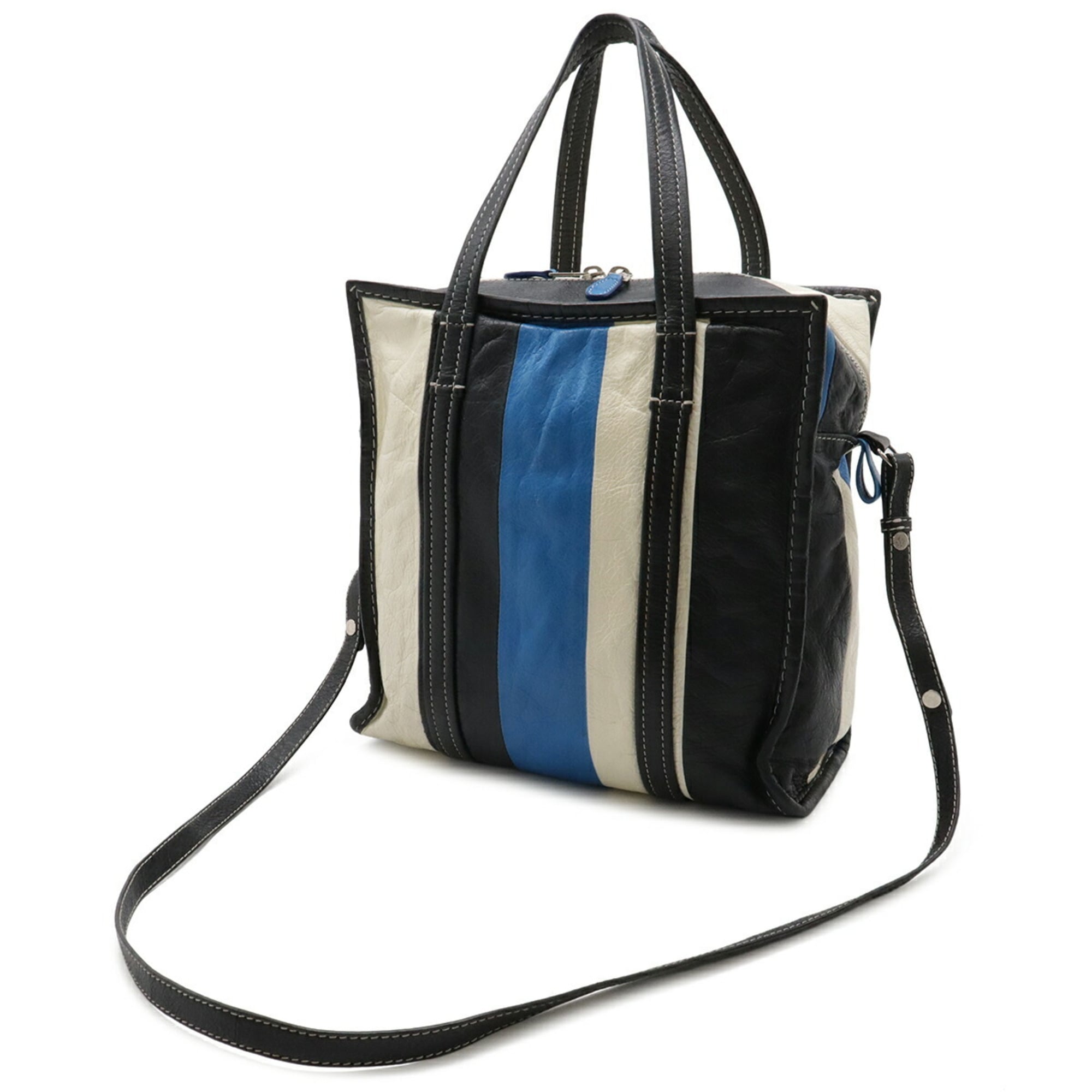 Balenciaga Beige Gray Orange White Leather Shoulder Bag Tote