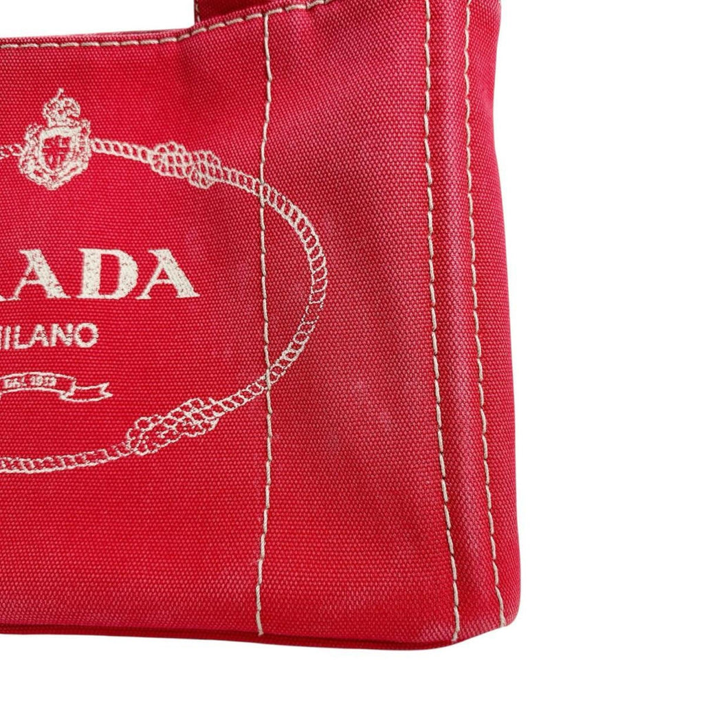 Prada Red Color Canvas Tote Bag
