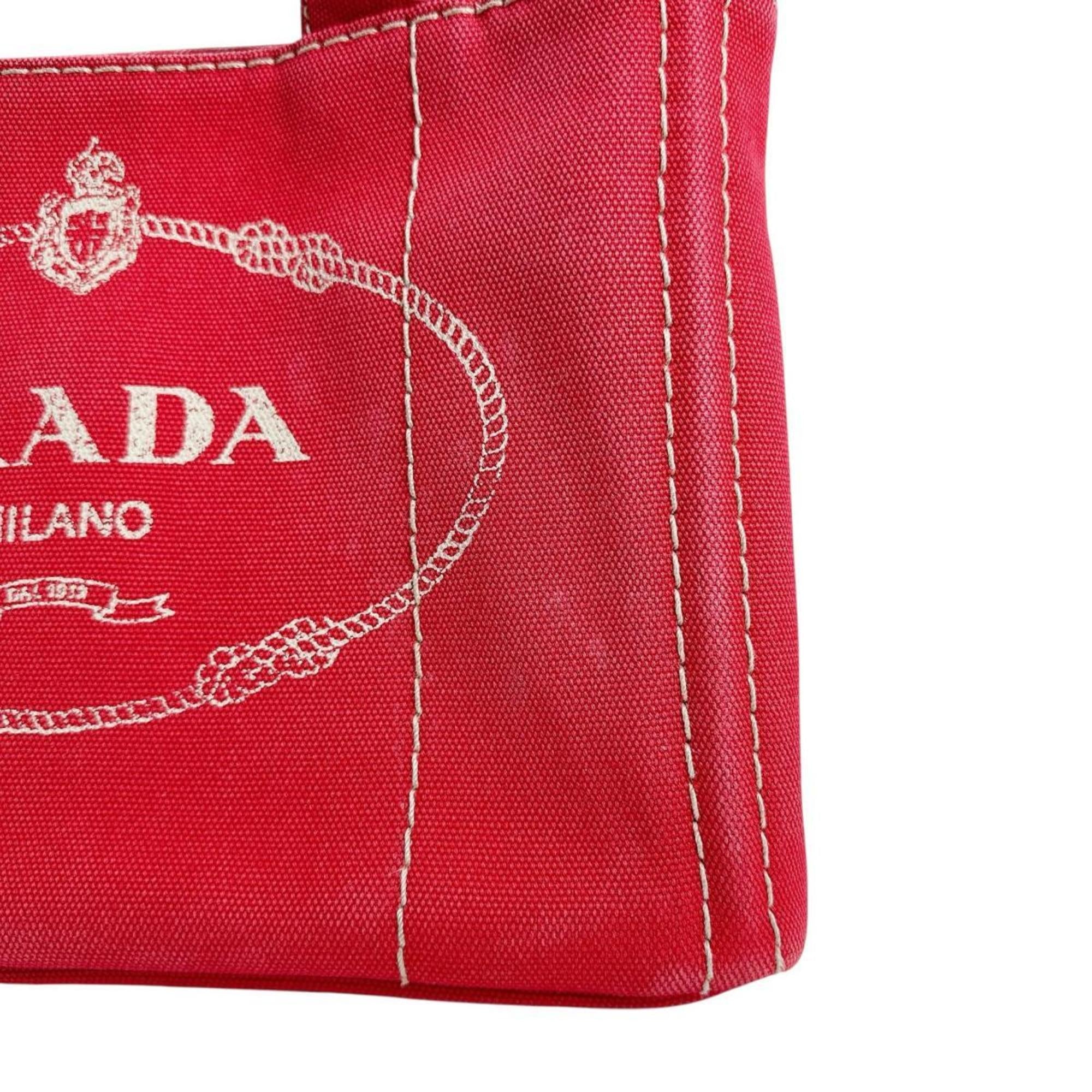 Prada Red Color Canvas Tote Bag