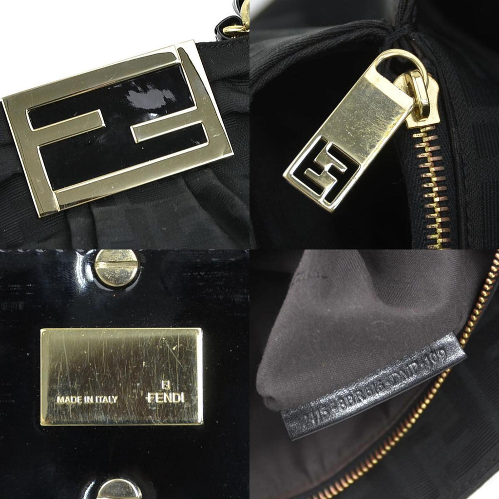 Fendi Black Nylon Canvas Patent Leather Shoulder Bag