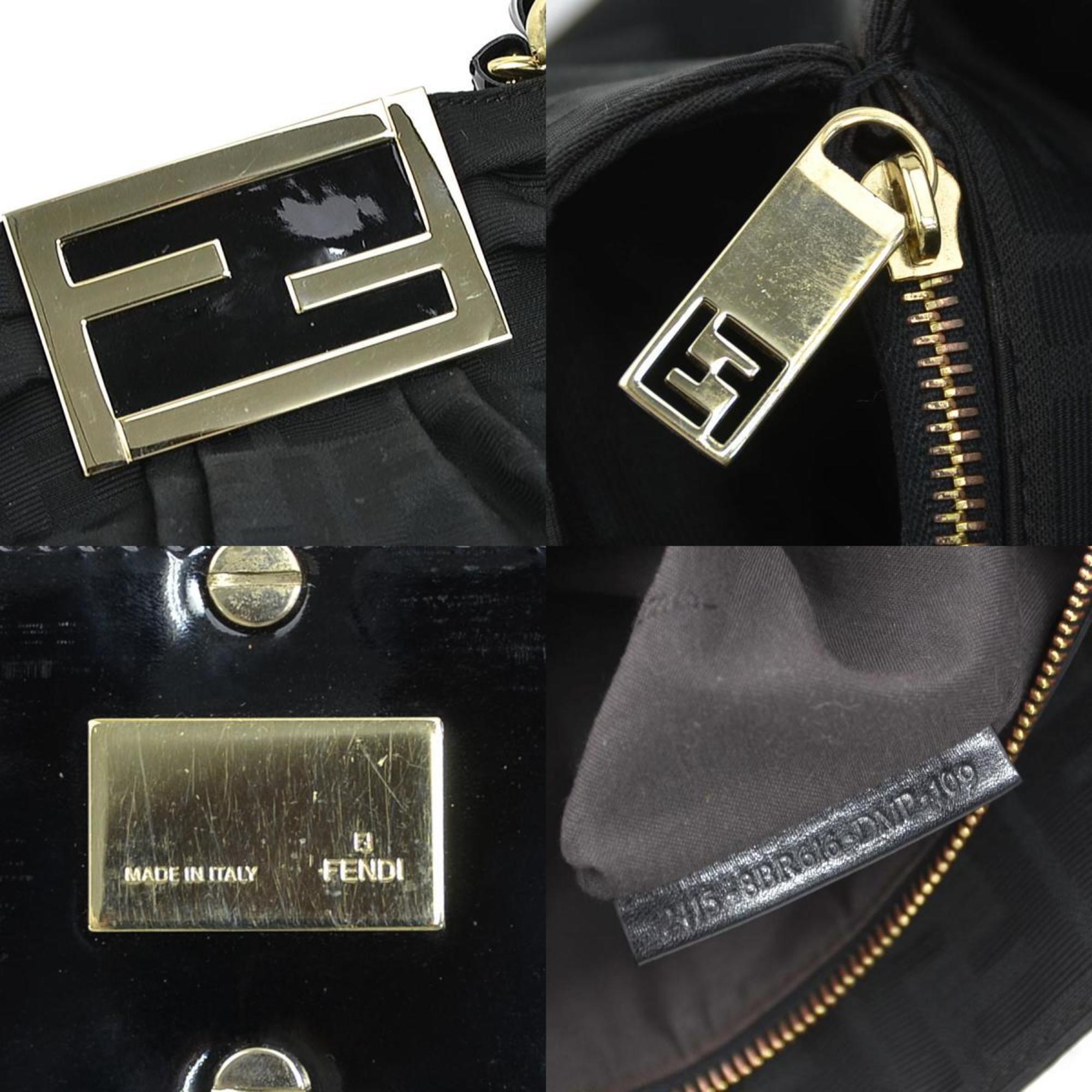 Fendi Black Nylon Canvas Patent Leather Shoulder Bag
