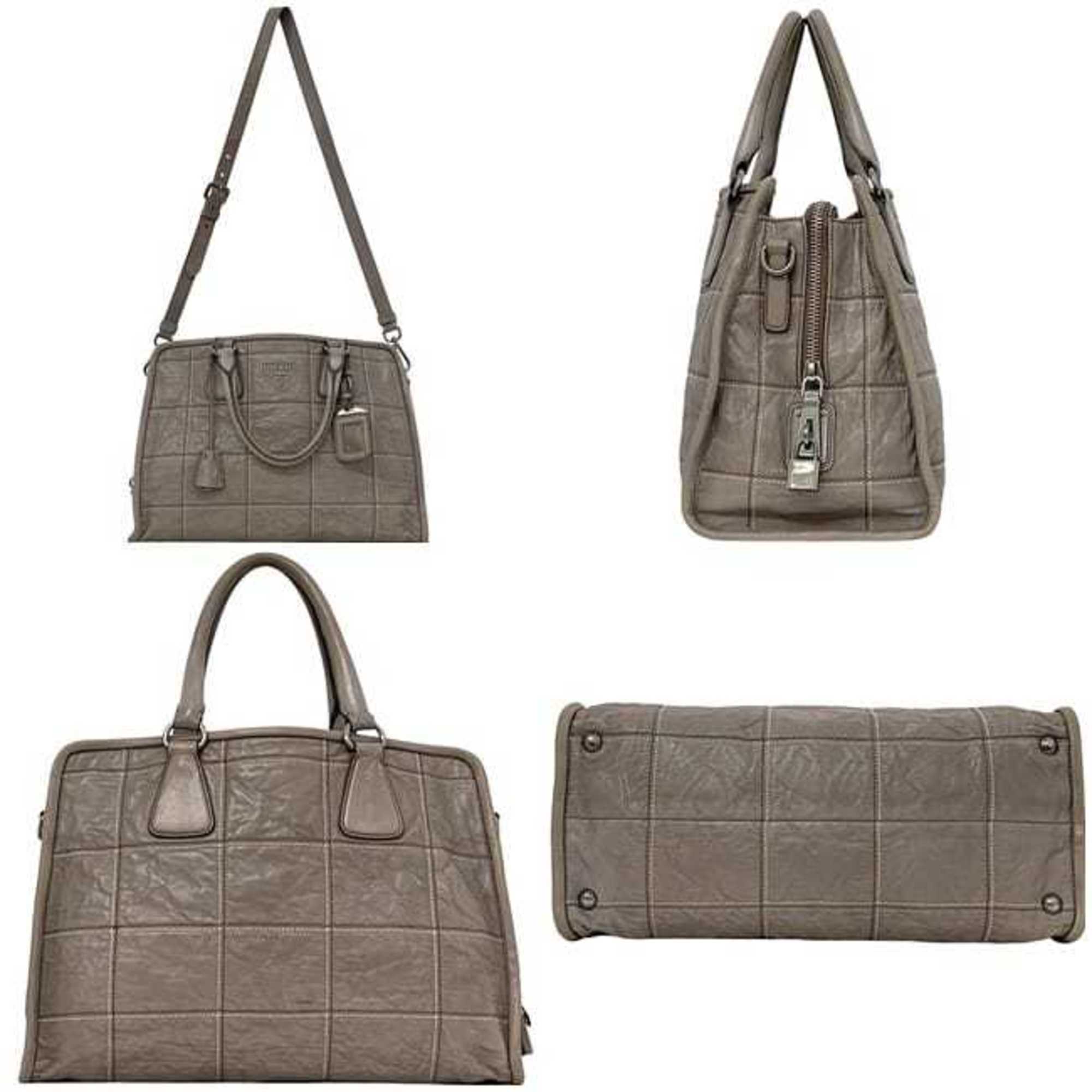 Prada Gray Nappa Leather Leather Handbag Shoulder Bag Tote Bag
