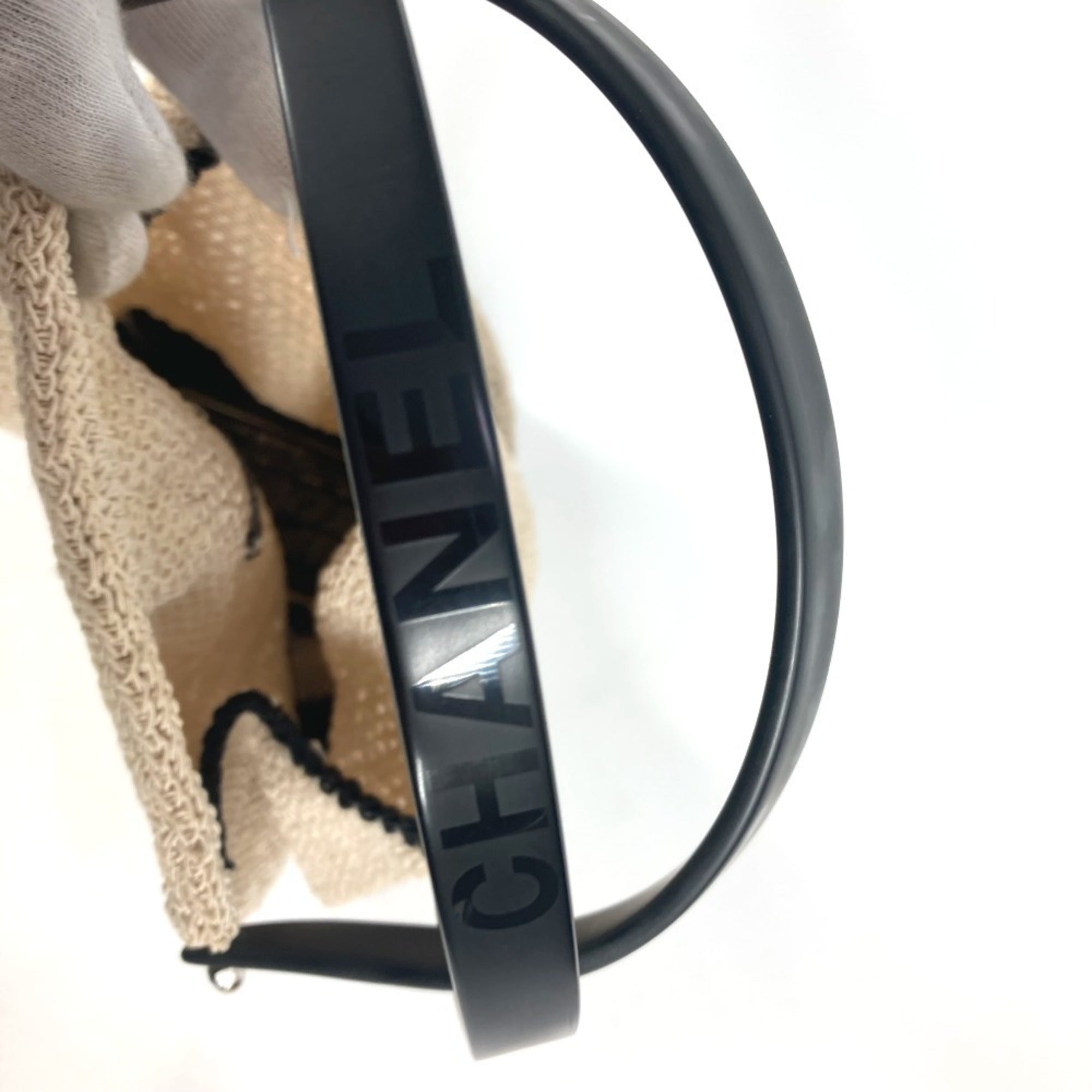 Chanel Beige Black Mesh Handbag
