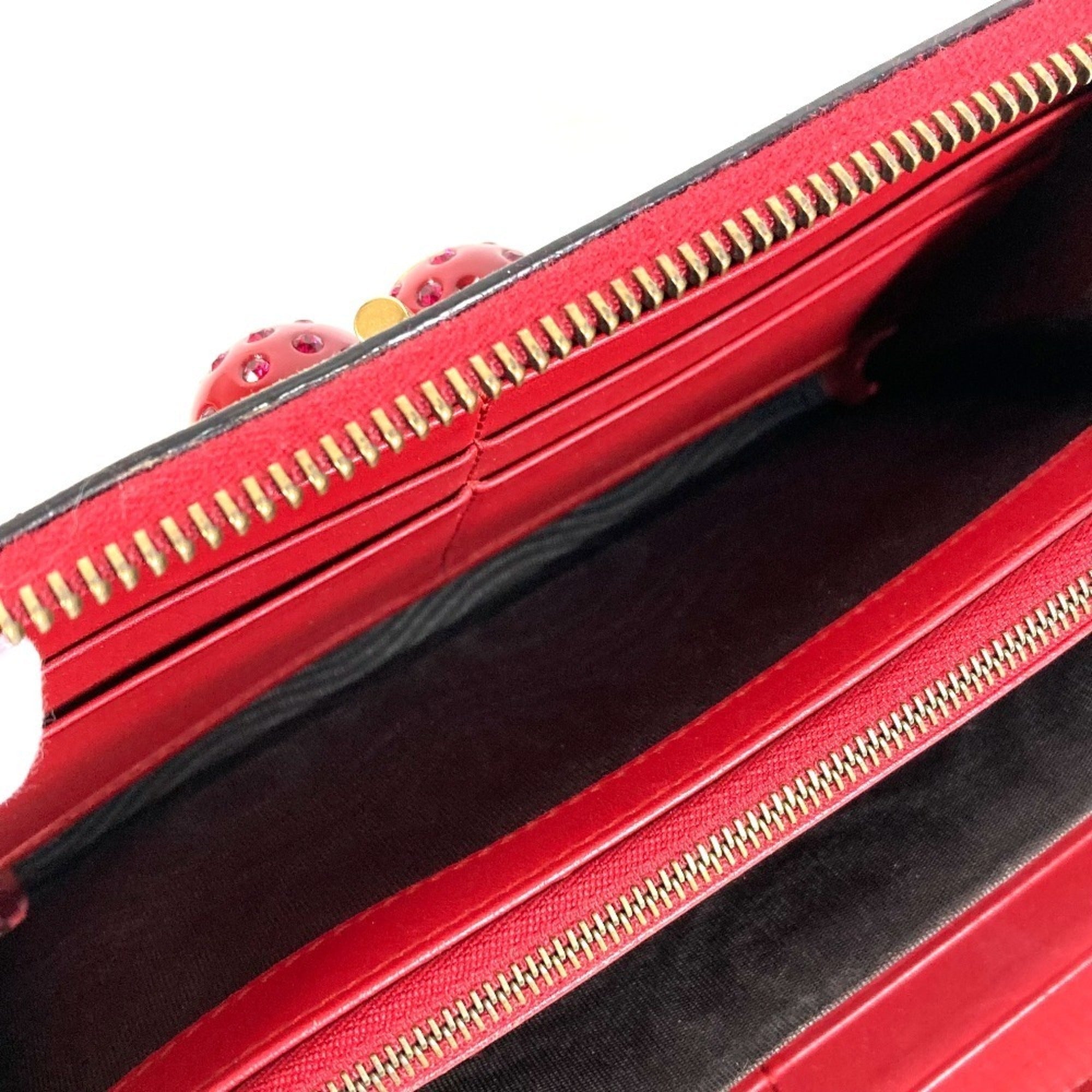 Gucci Gg Supreme Beige Red Color Gg Supreme Leather Long Wallet (Bi-Fold) (Pre-Owned)