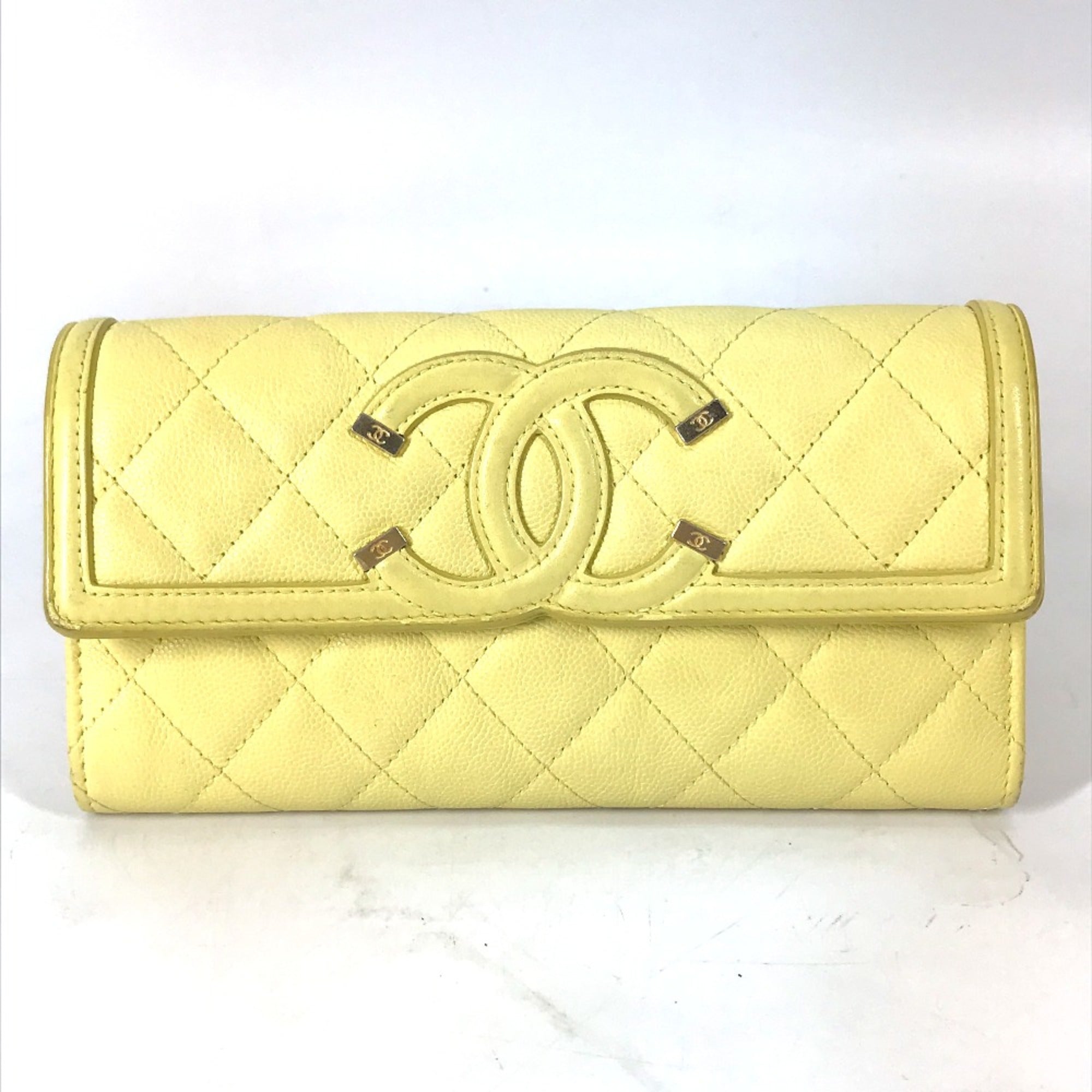 Chanel Yellow Leather Long Wallet (Bi-Fold)