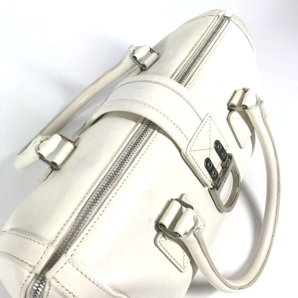 Christian Dior White Leather Boston Bag Handbag (Pre-Owned)