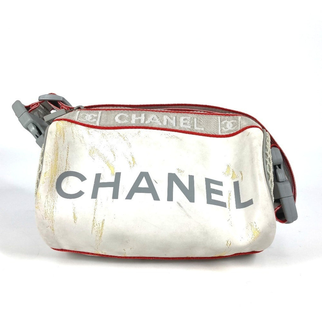 Chanel Red Color White Nylon Handbag Pouch Shoulder Bag