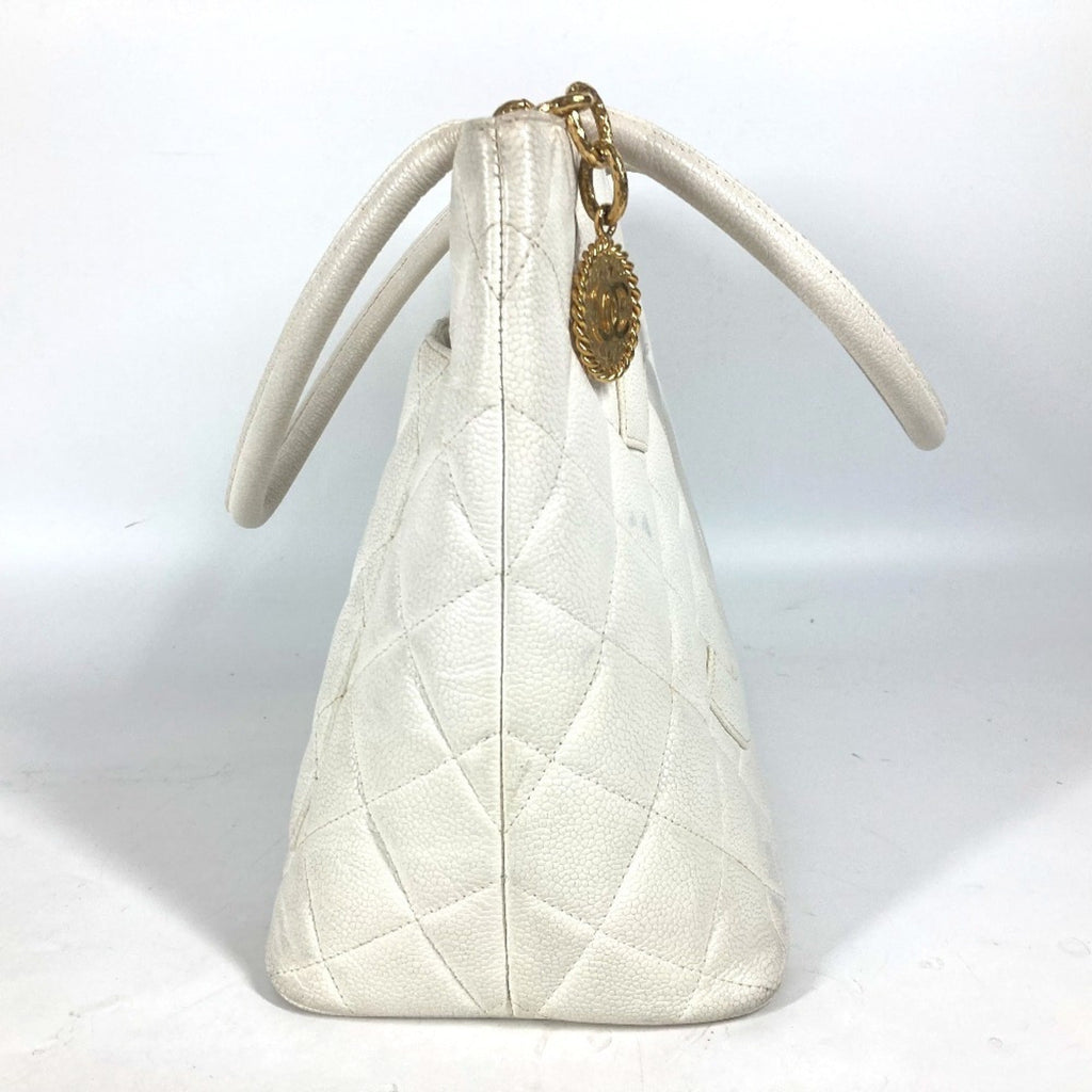Chanel White Caviar Leather Shoulder Bag Tote Bag