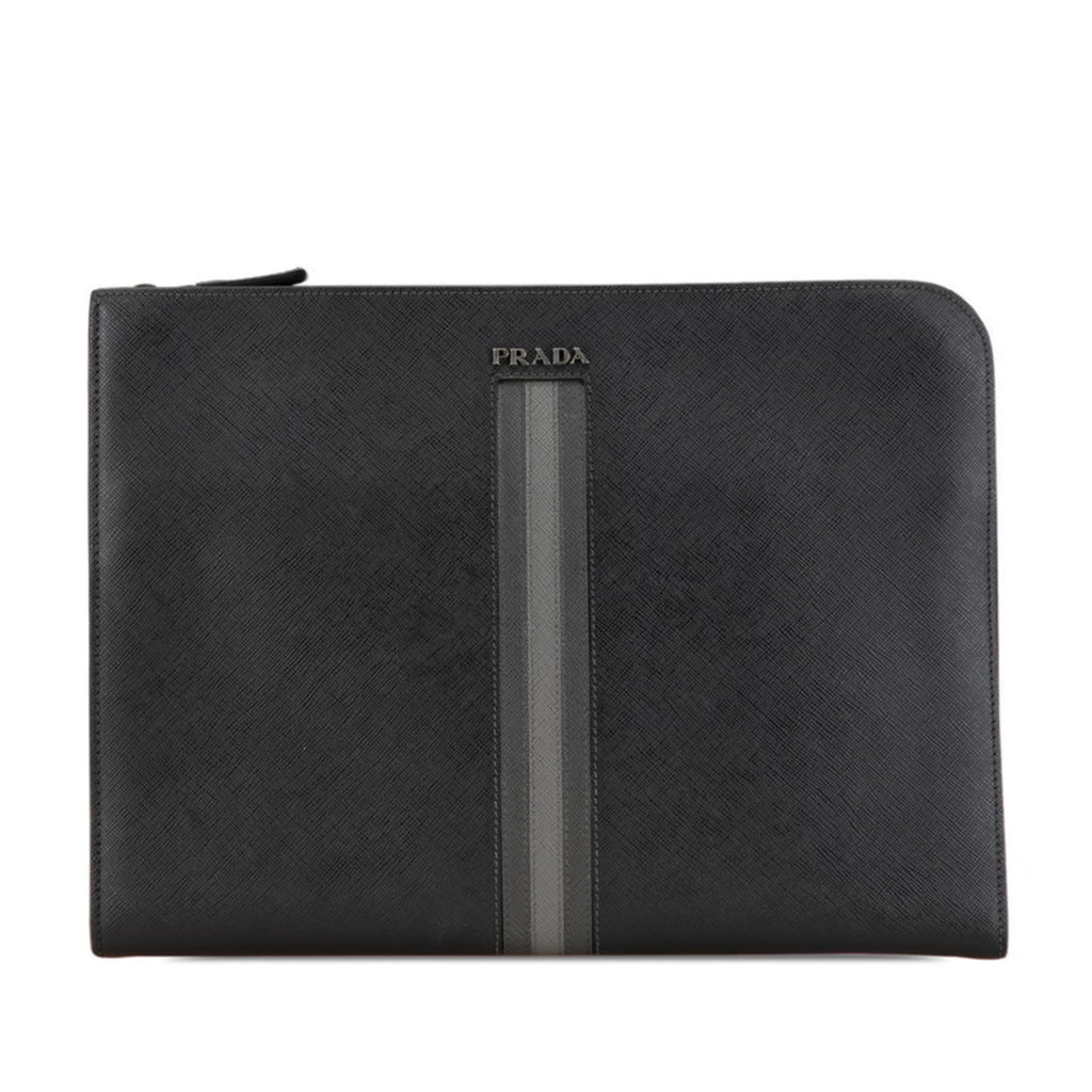 Prada Black Saffiano Triangle Clutch Bag