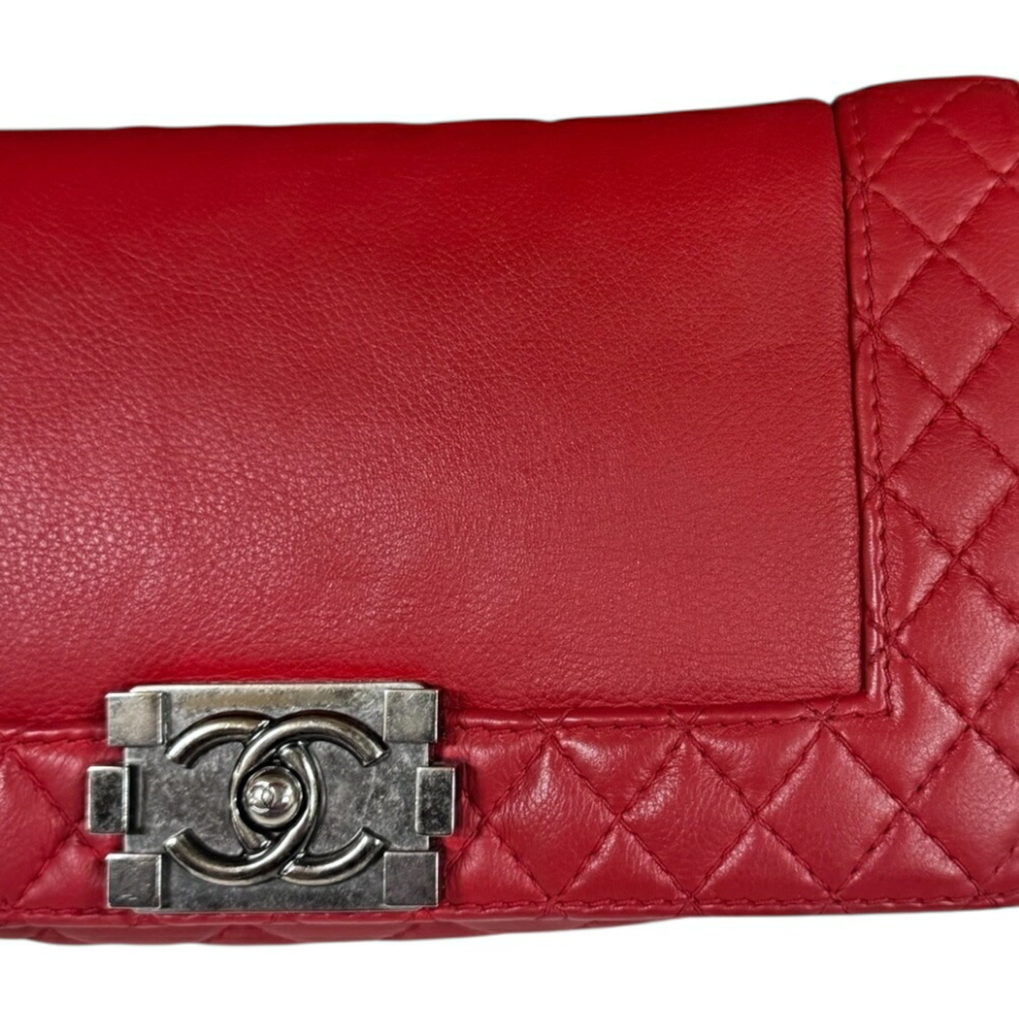 Chanel Boy Chanel Red Color Leather Shoulder Bag
