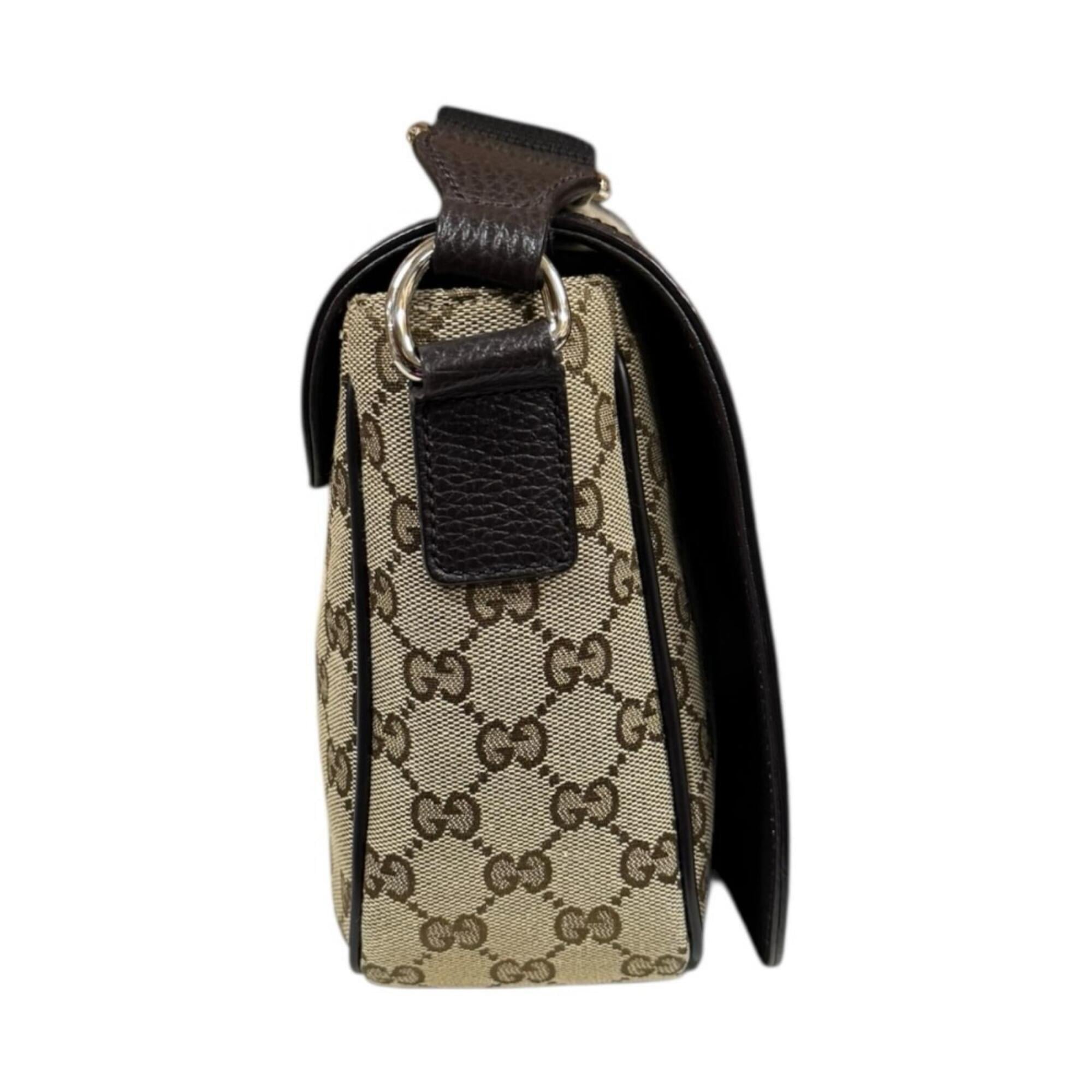 Gucci Beige Dark Brown Gg Canvas Leather Messenger Bag Shoulder Bag (Pre-Owned)