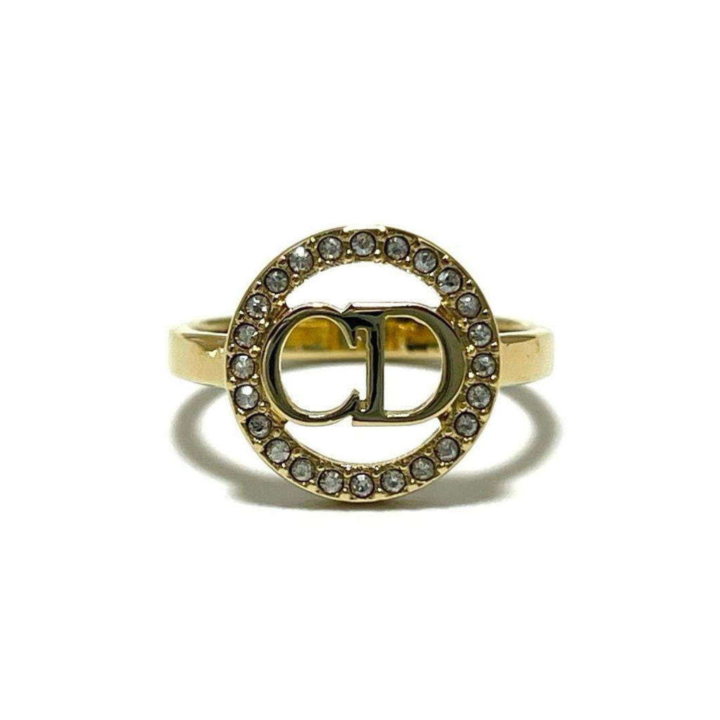 Christian Dior Metal Rhinestone Band Ring (Pre-Owned)