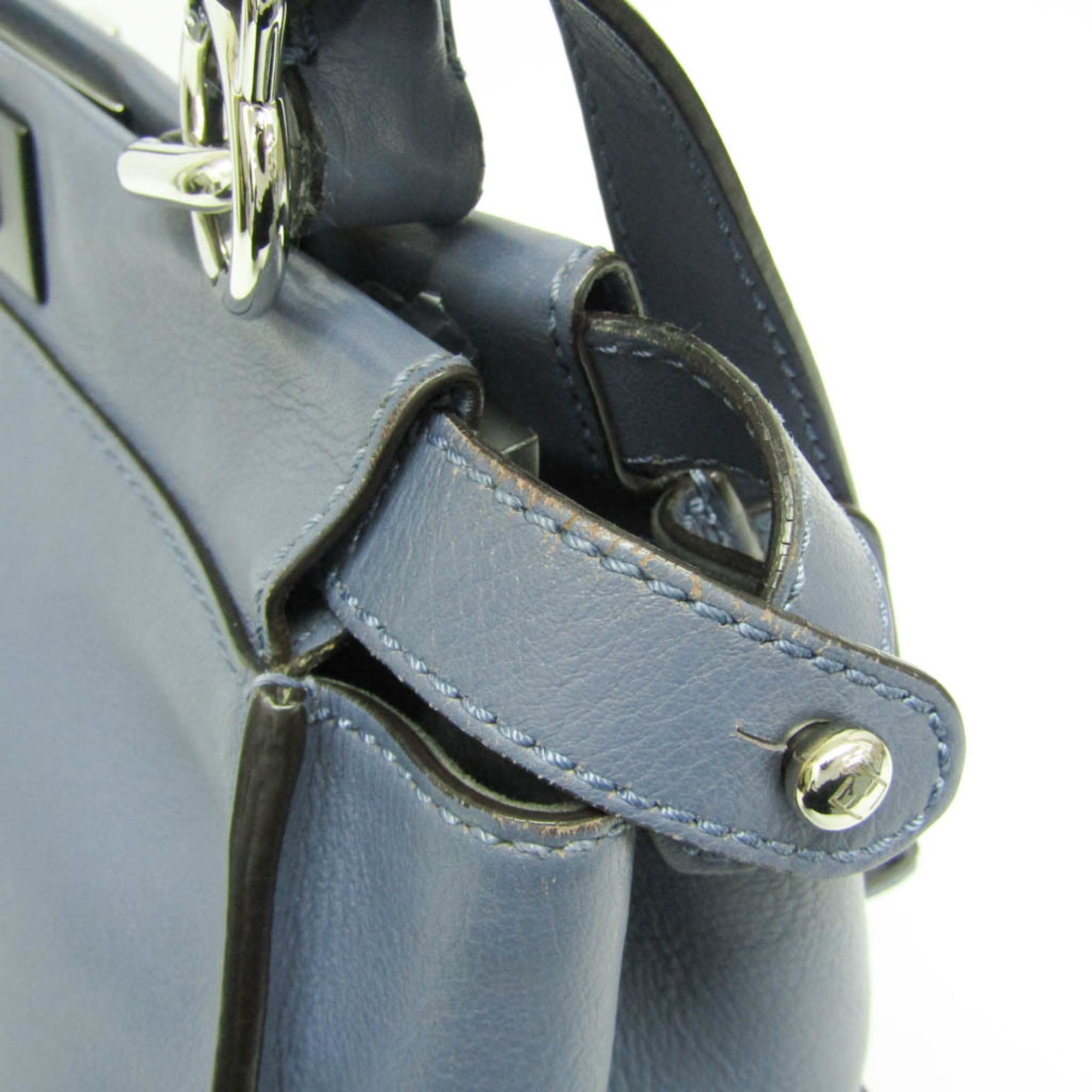 Fendi Peekaboo Blue Leather Handbag Shoulder Bag