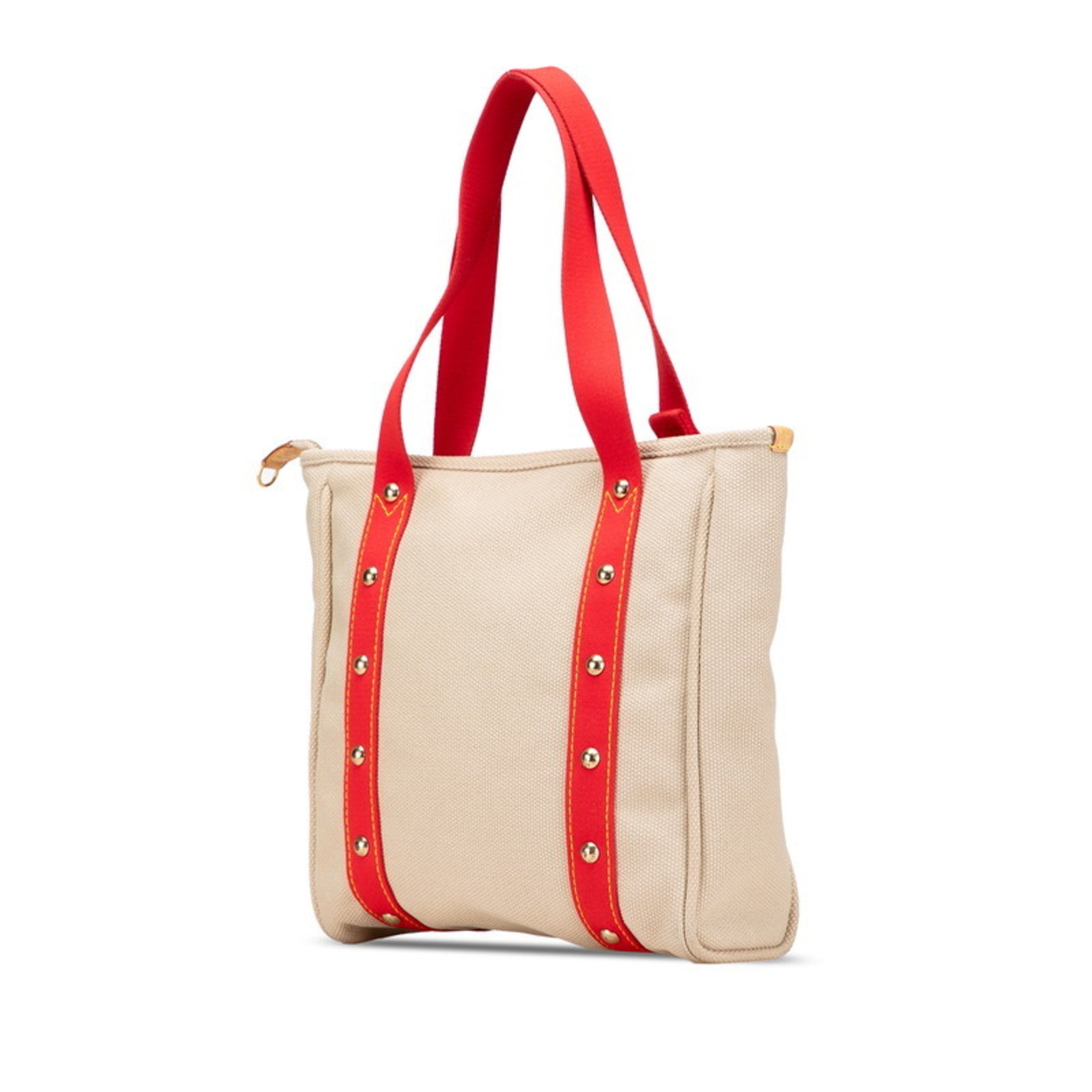 Louis Vuitton Antigua Beige Red Color Canvas Leather Shoulder Bag Tote Bag