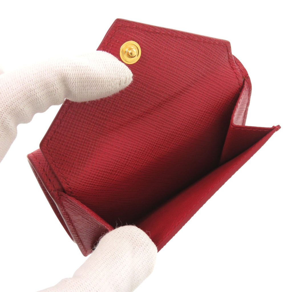 Prada Red Color Leather Saffiano Metal Wallet (Tri-Fold)