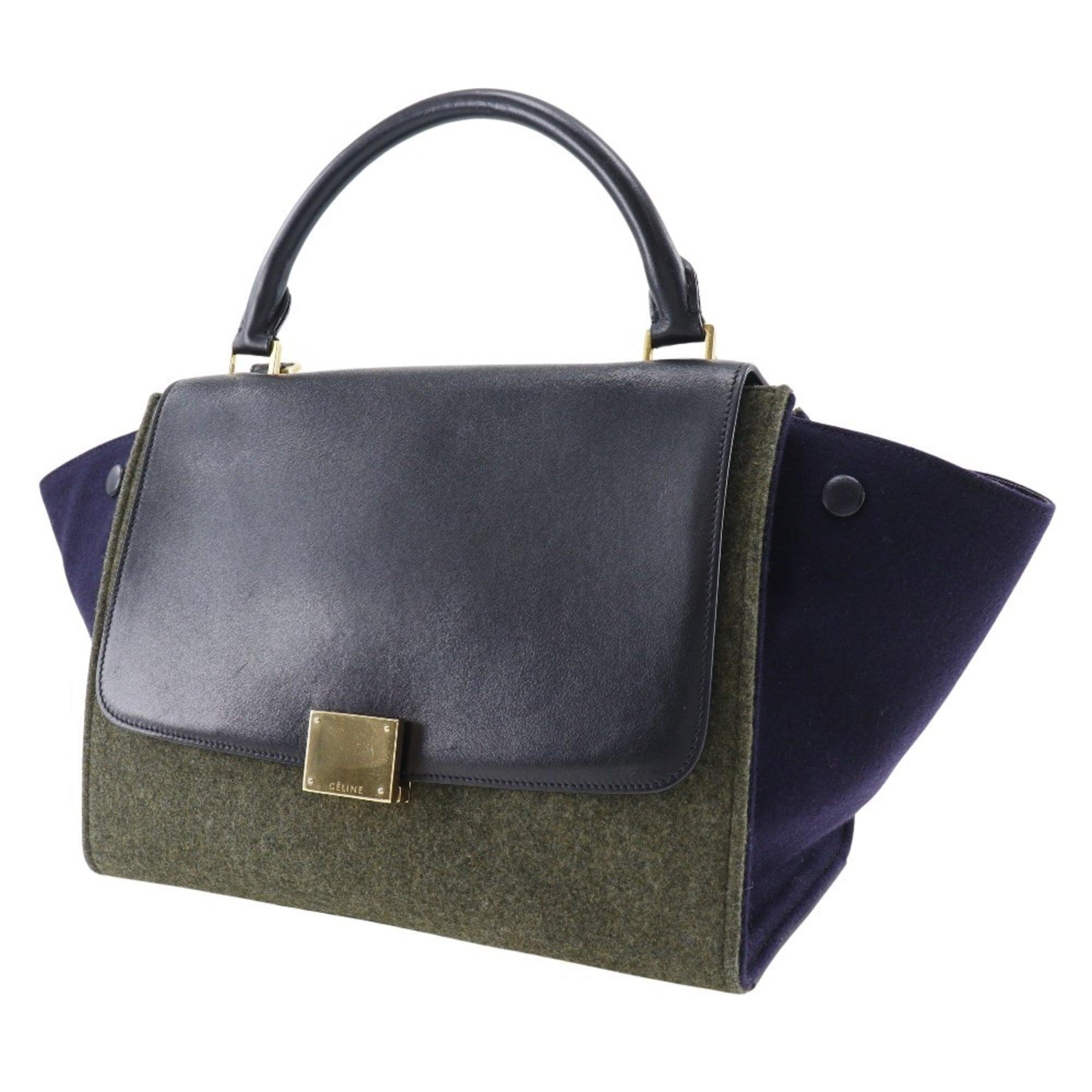 Celine Trapeze Black Gray Felt Leather Handbag