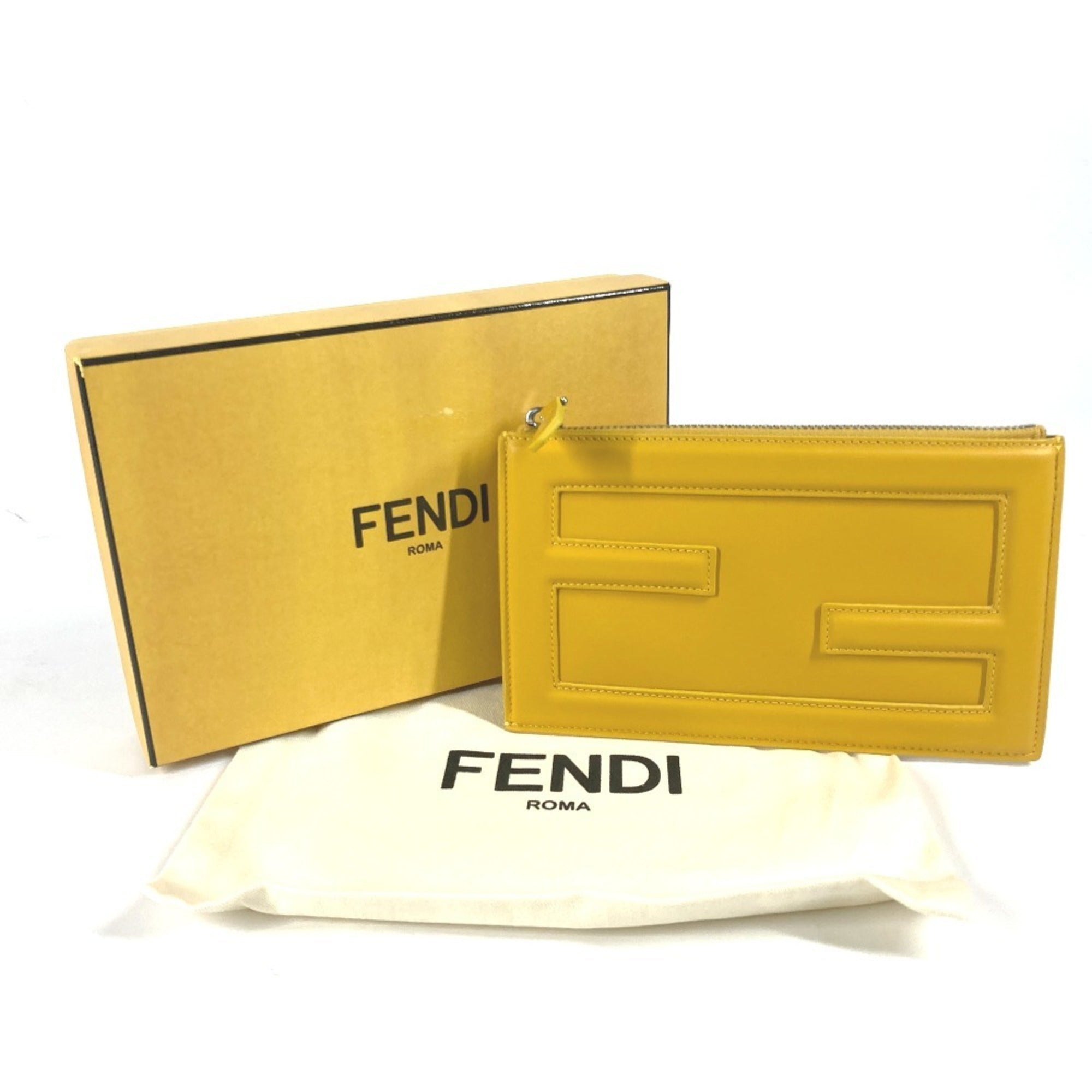 Fendi Yellow Leather Clutch Bag Pouch
