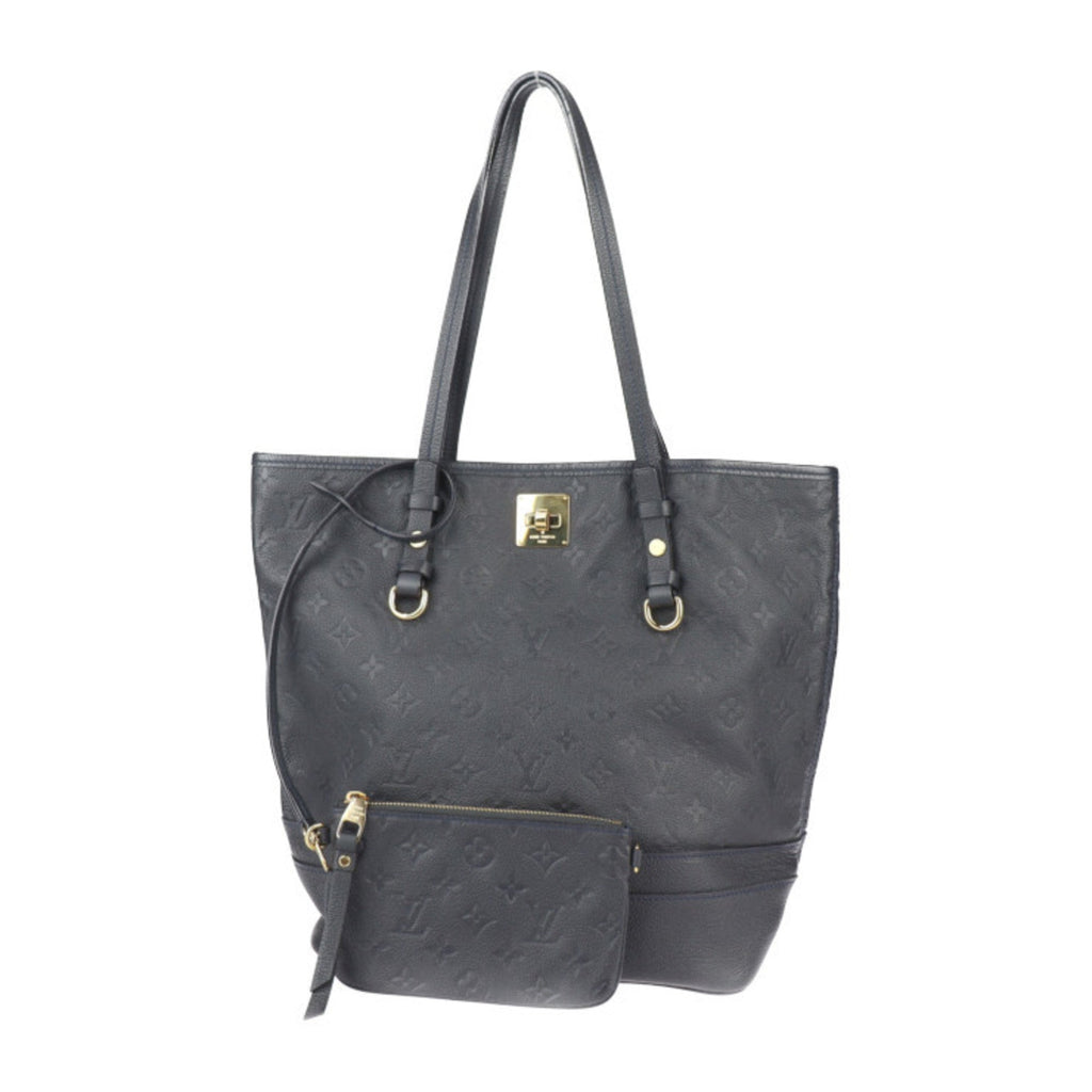 Louis Vuitton Black Leather Handbag Pouch Shoulder Bag Tote Bag