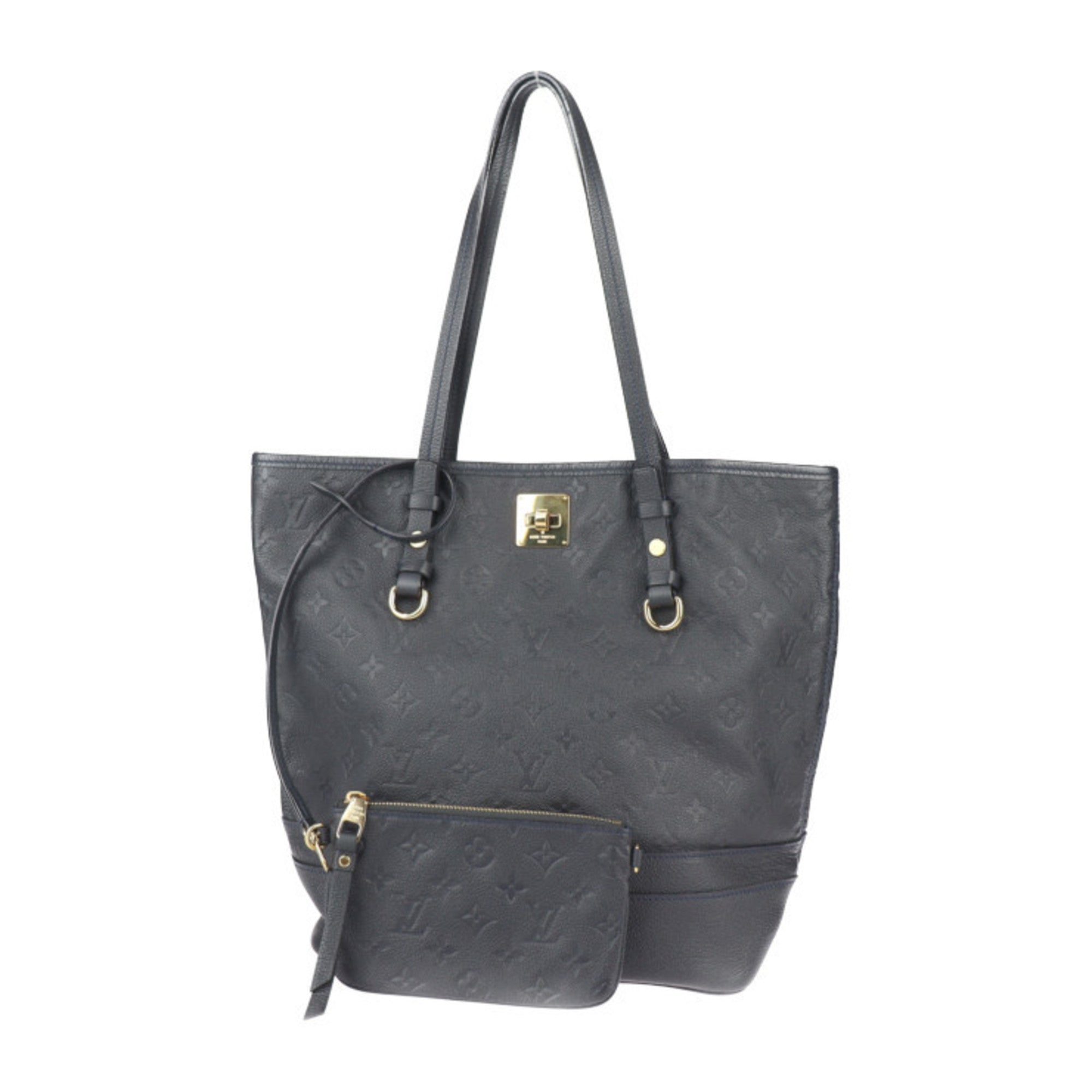 Louis Vuitton Black Leather Handbag Pouch Shoulder Bag Tote Bag