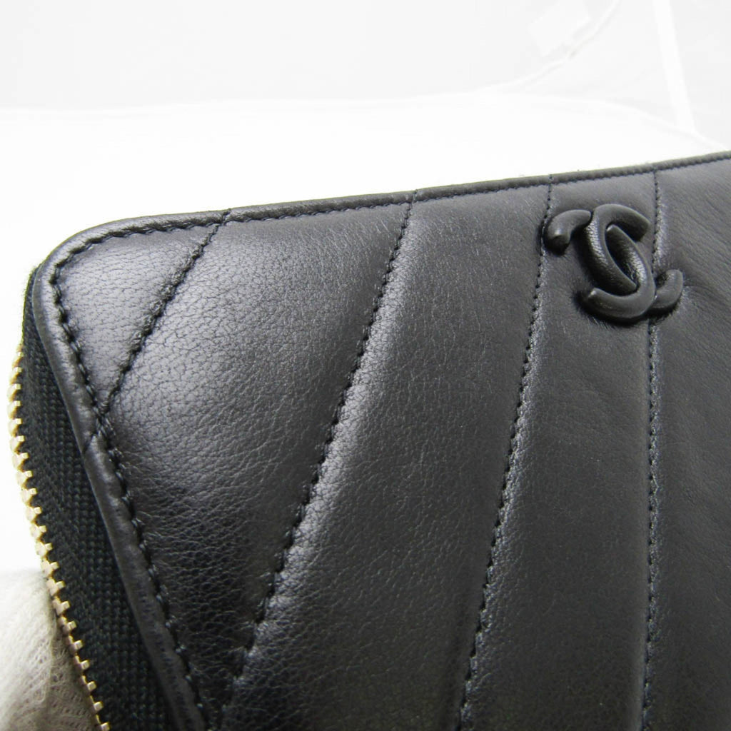 Chanel Black Leather Long Wallet (Bi-Fold)
